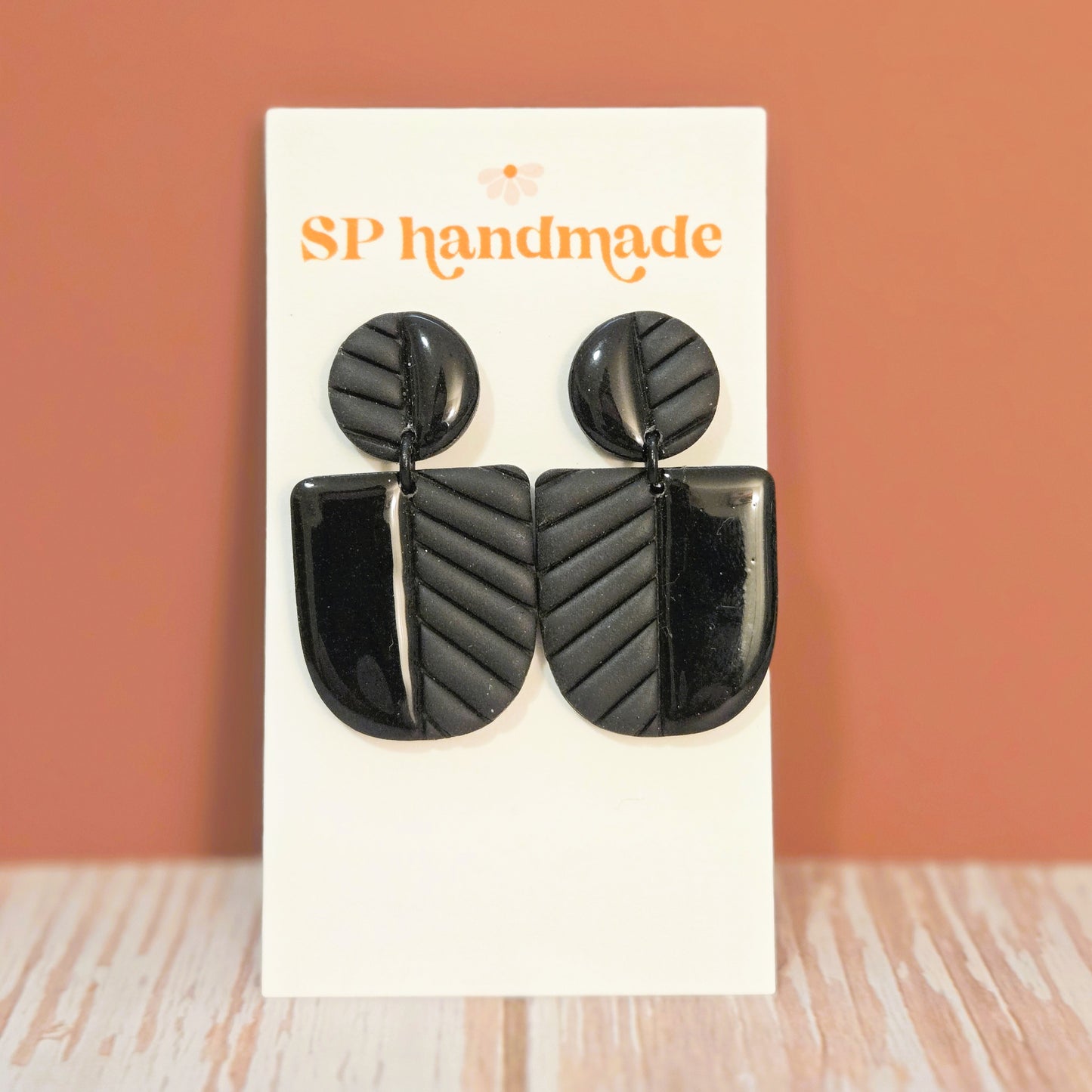 Black Geometric Dangles | Polymer Clay Earrings