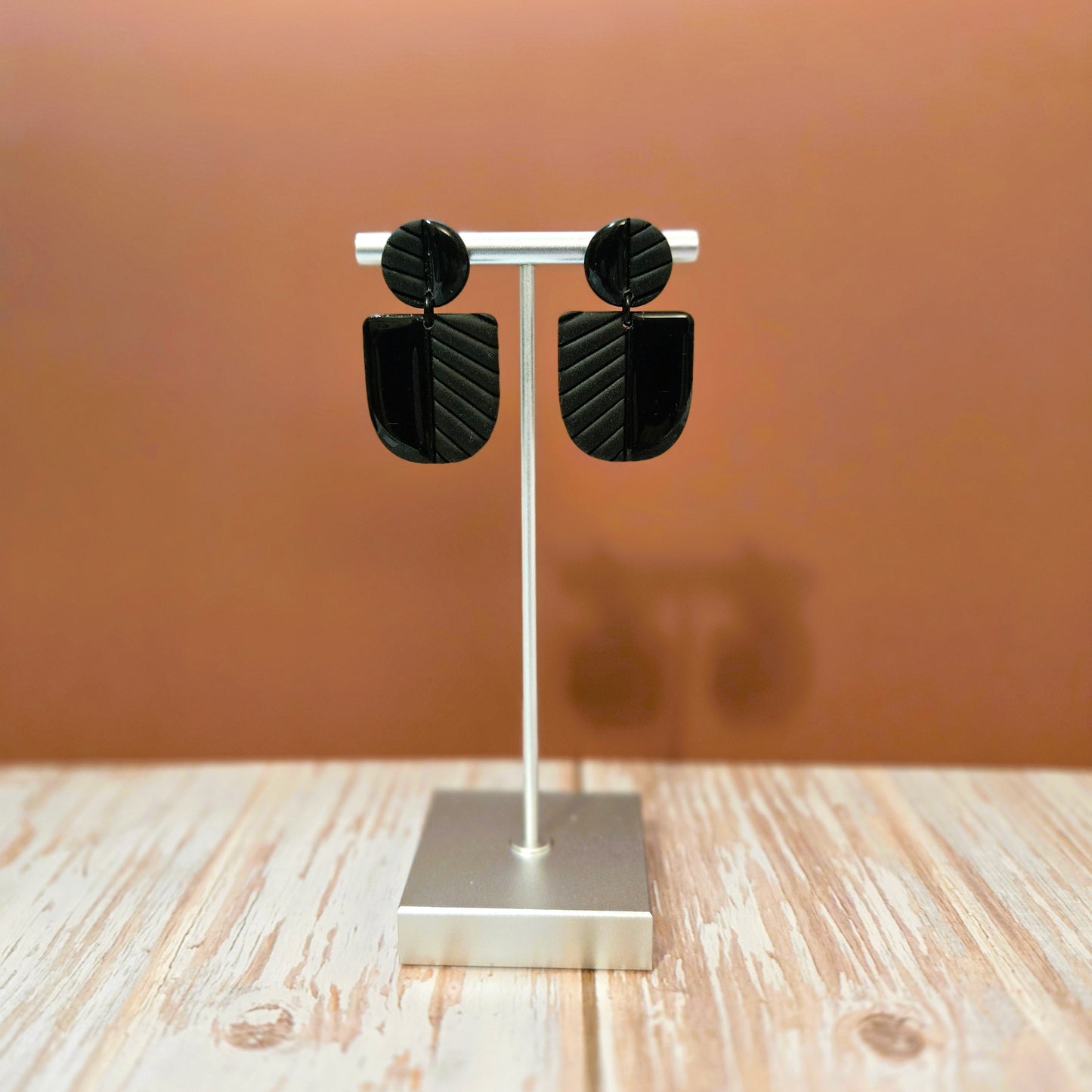 Black Geometric Dangles | Polymer Clay Earrings