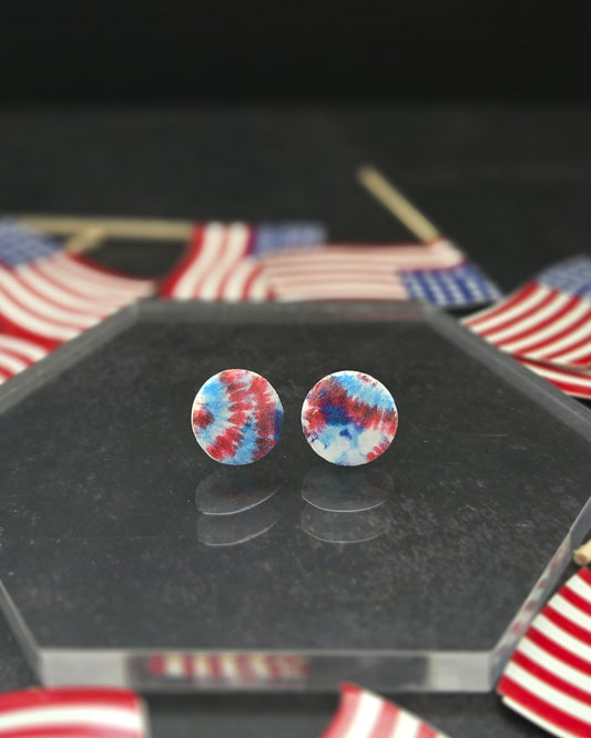 Patriotic Tie Dye Studs | Polymer Clay Earrings