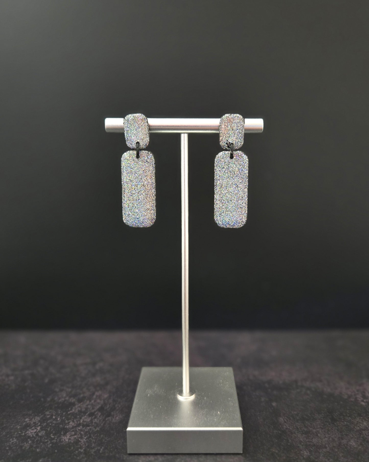 Silver Iridescent Rectangles | Polymer Clay Earrings