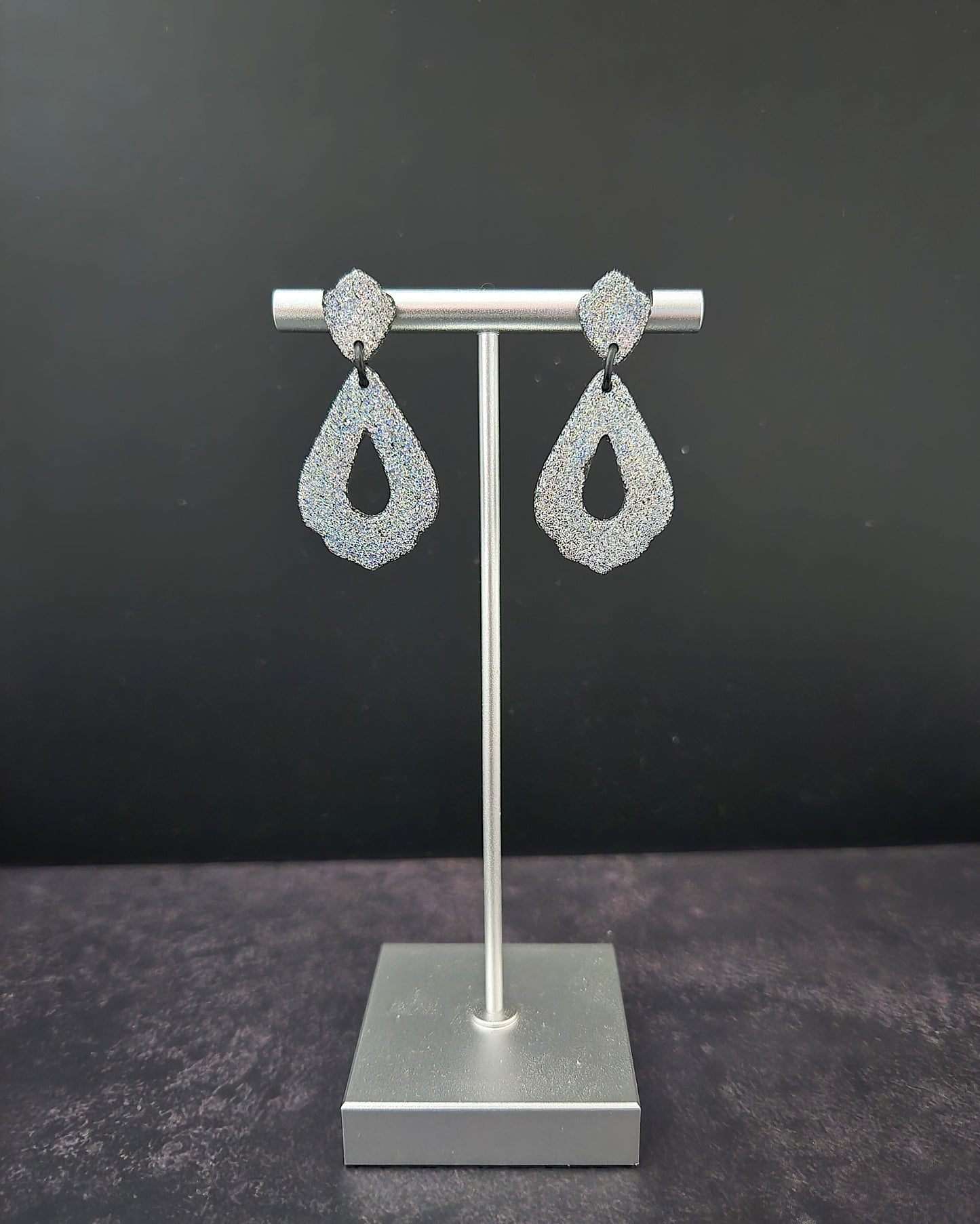 Silver Iridescent Teardrop | Polymer Clay Earrings