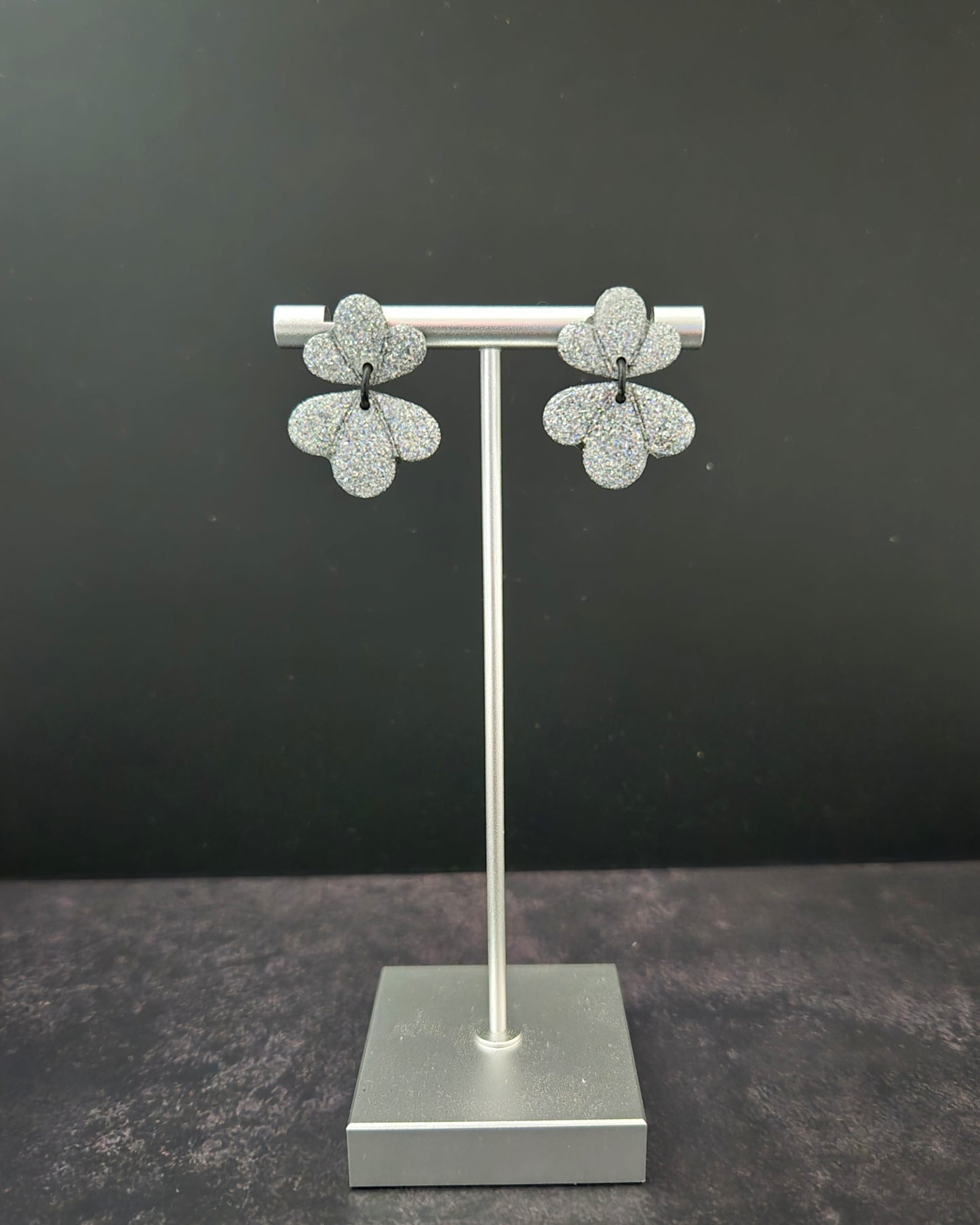 Silver Iridescent Scalloped Dangle | Polymer Clay Earrings