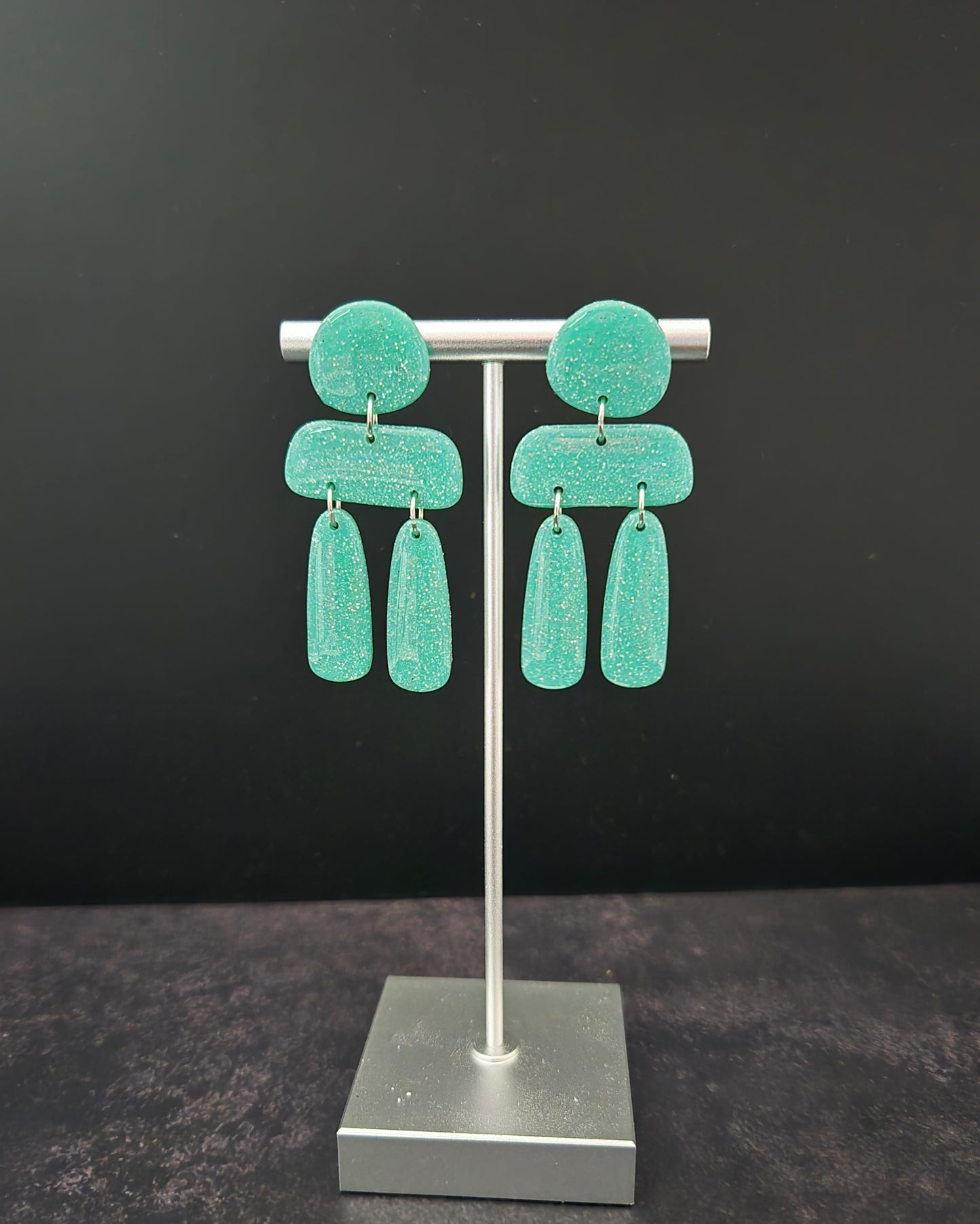 Teal Shimmer Organic Dangles | Polymer Clay Earrings