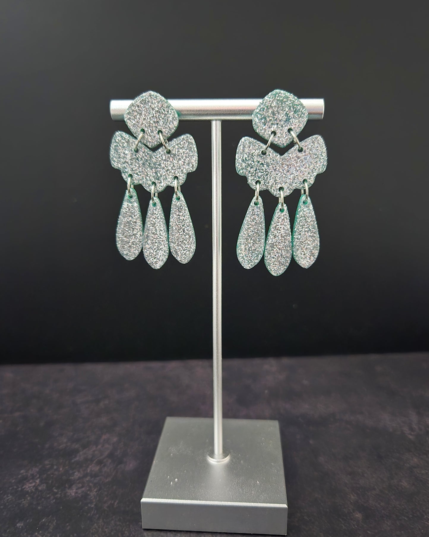 Teal Sparkle Statement Earrings | Polymer Clay Earrings