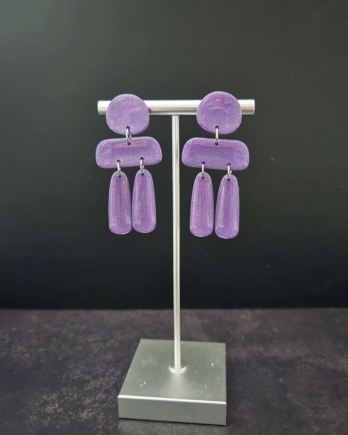 Purple Shimmer Organic Dangles | Polymer Clay Earrings