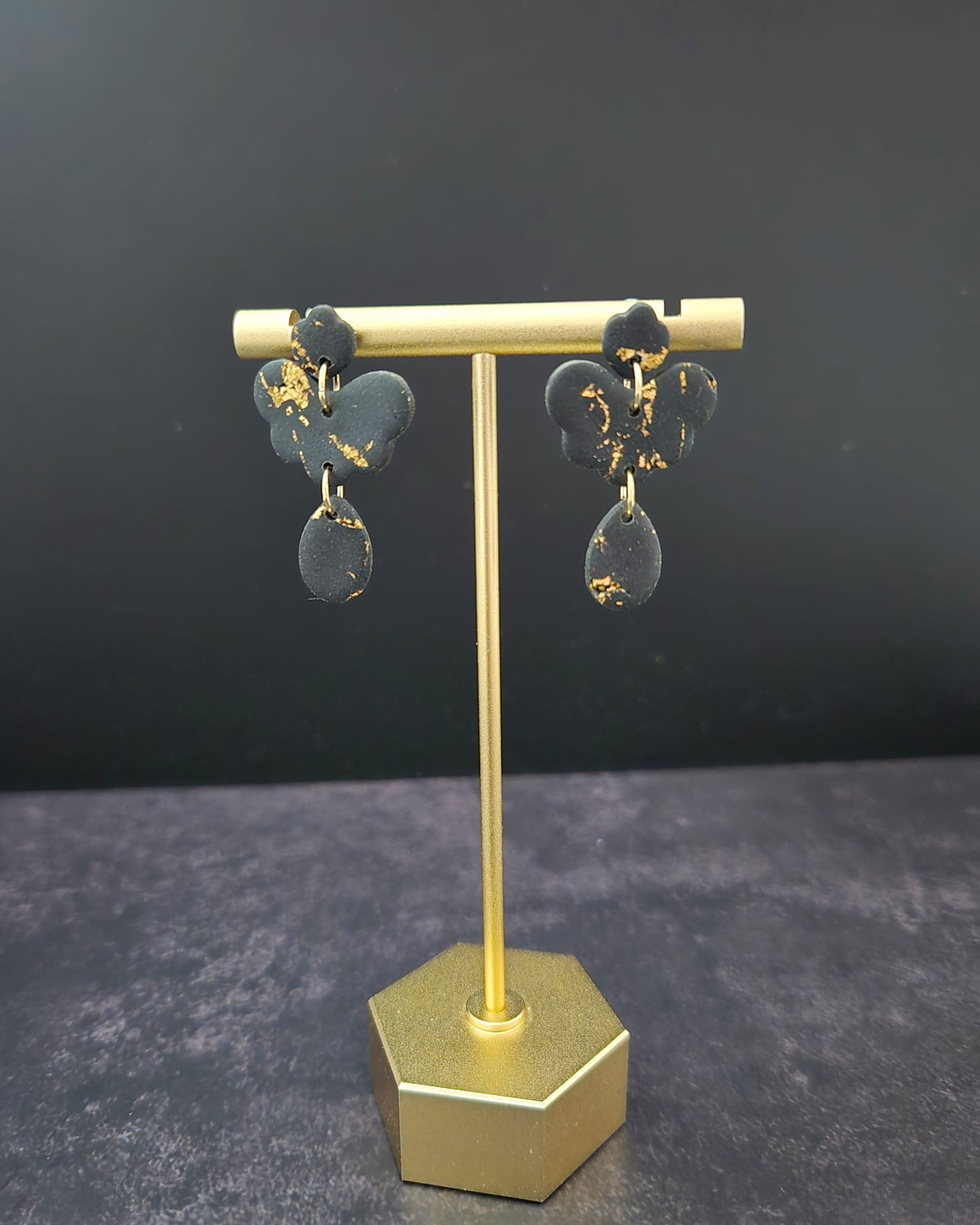 Black & Gold Mini Dangle | Polymer Clay Earrings