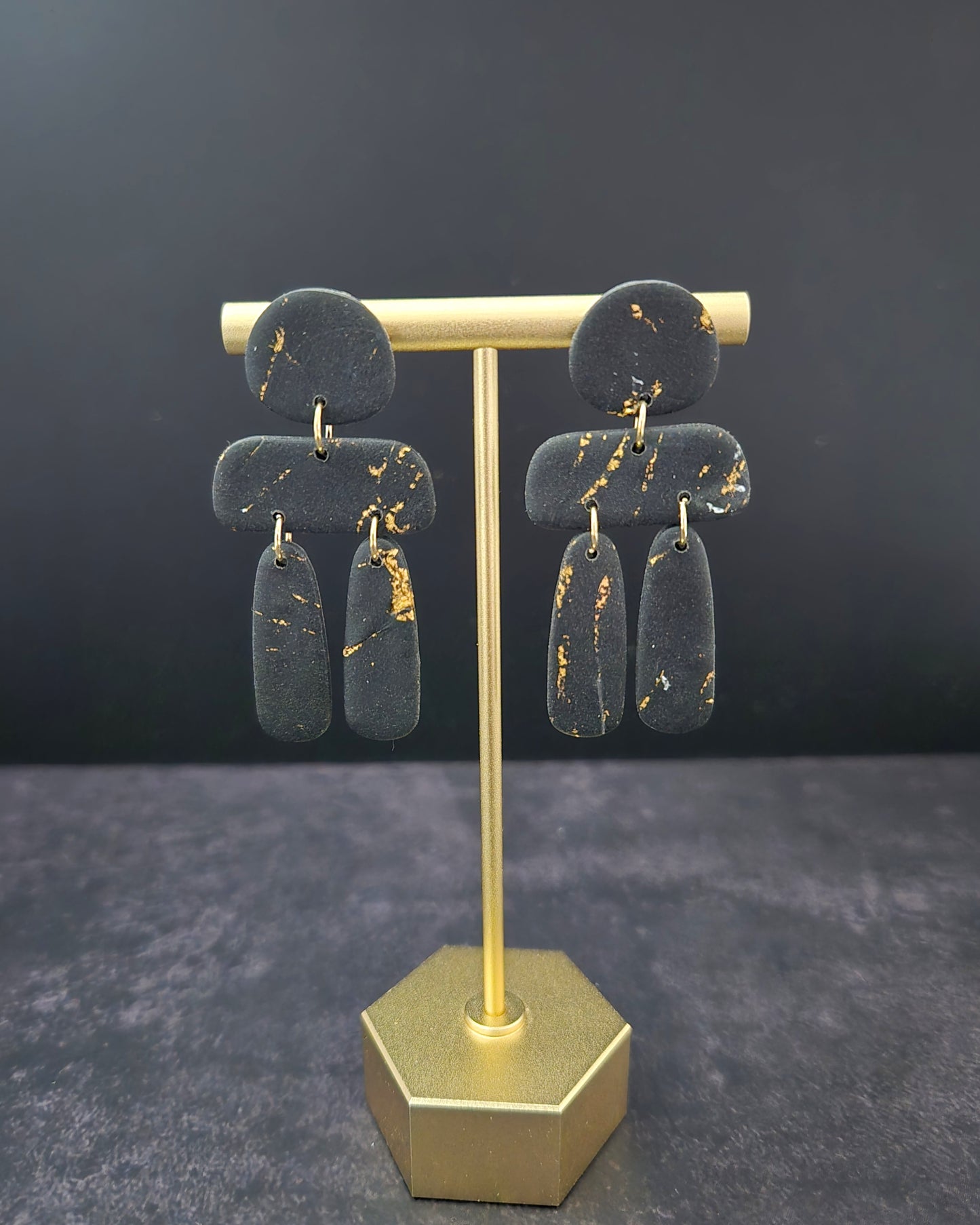Black & Gold Organic Dangle | Polymer Clay Earrings