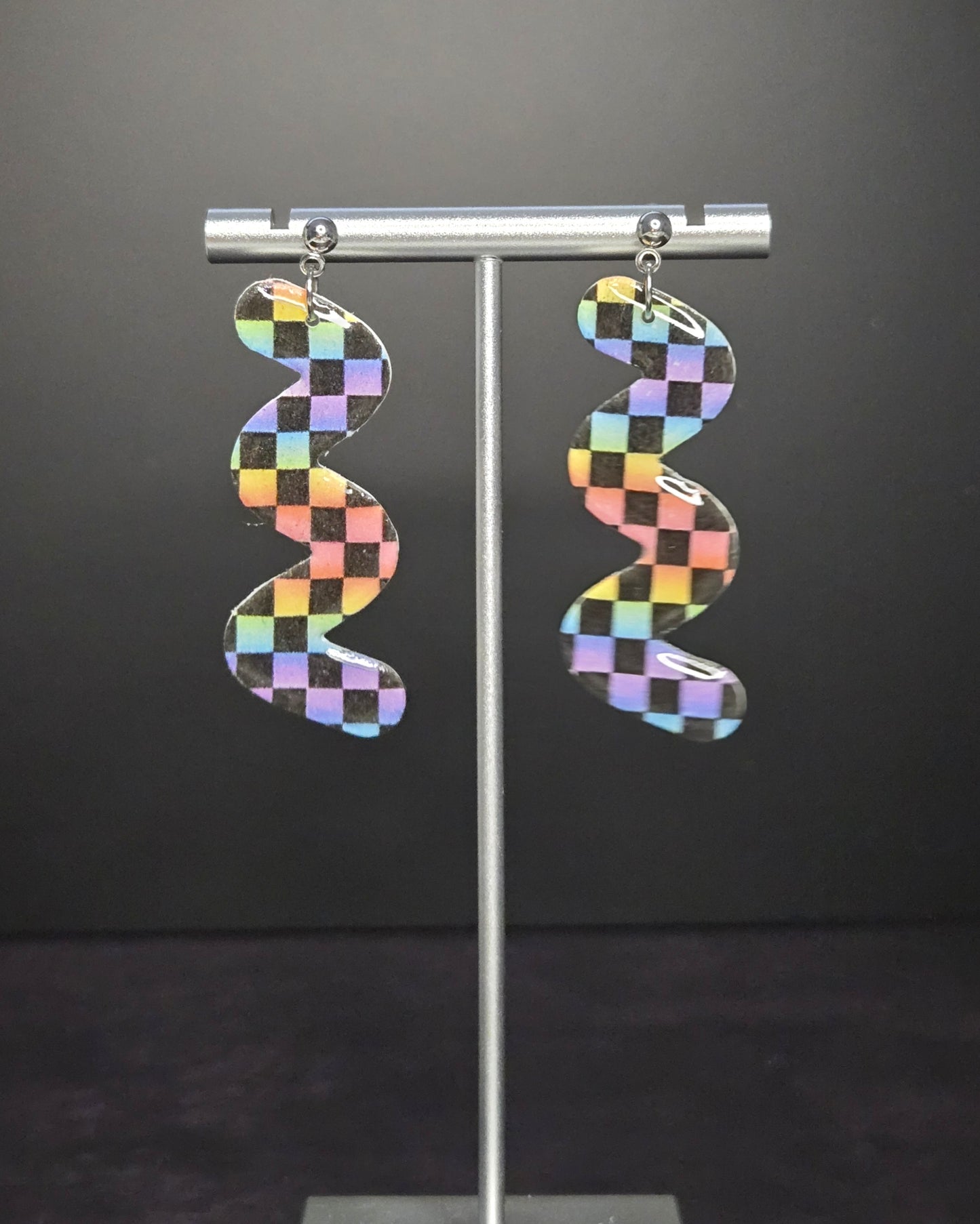 Rainbow Checkered | Polymer Clay Earrings
