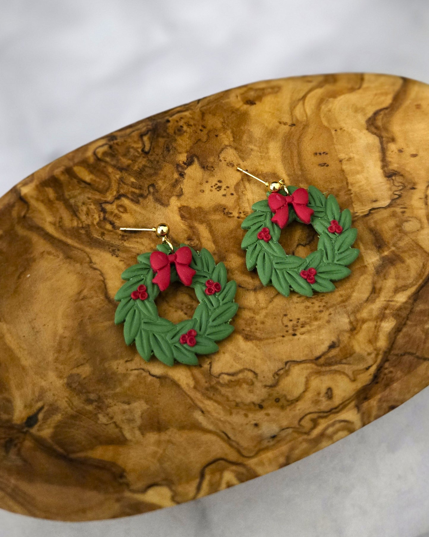 Holly Wreath Dangles | Polymer Clay Earrings