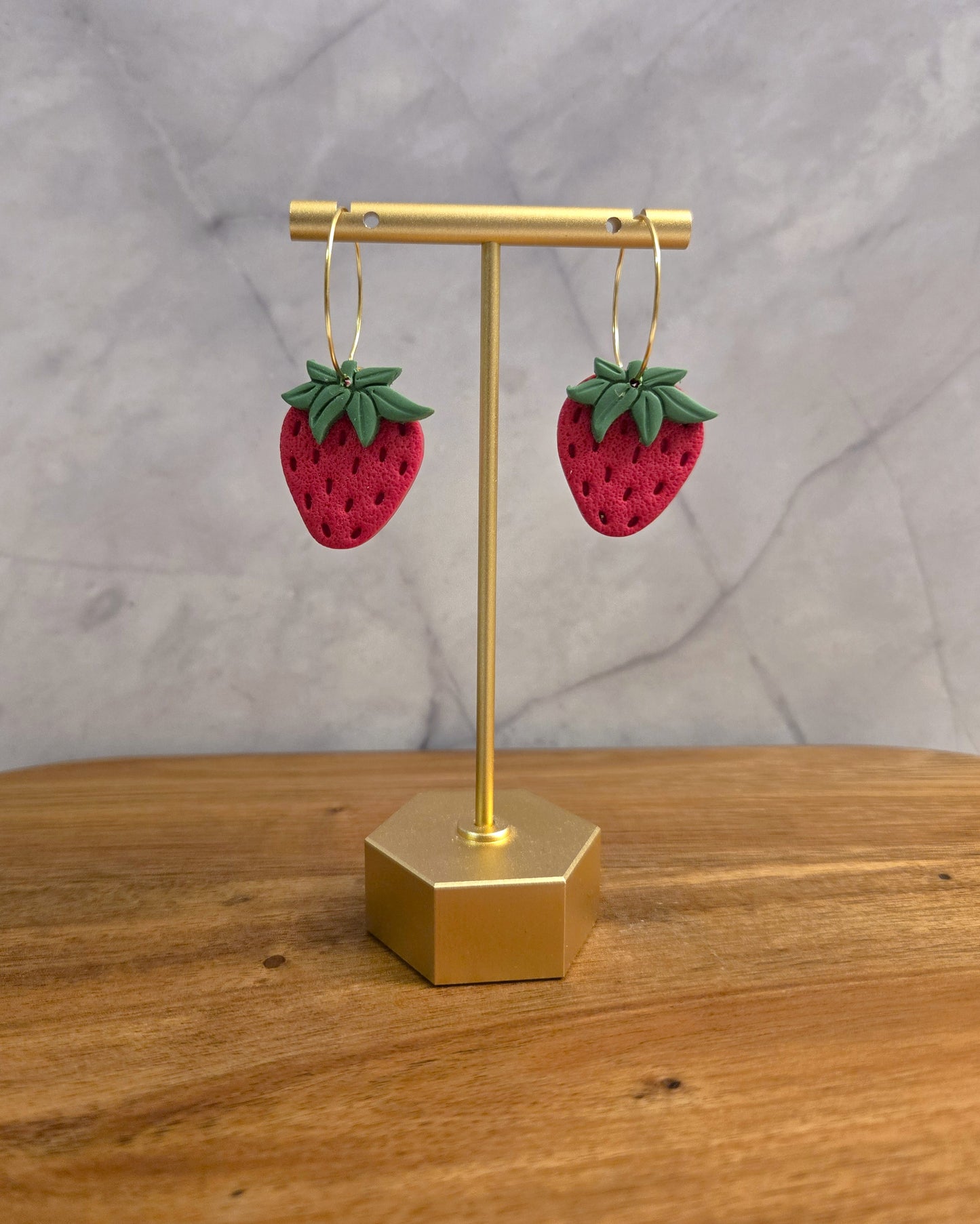Strawberry Hoops | Polymer Clay Earrings
