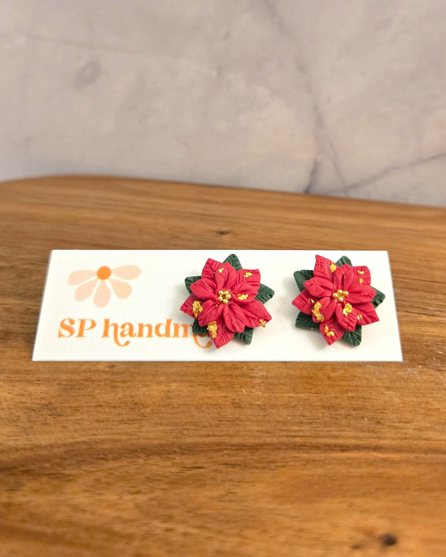 Poinsettia Studs | Polymer Clay Earrings