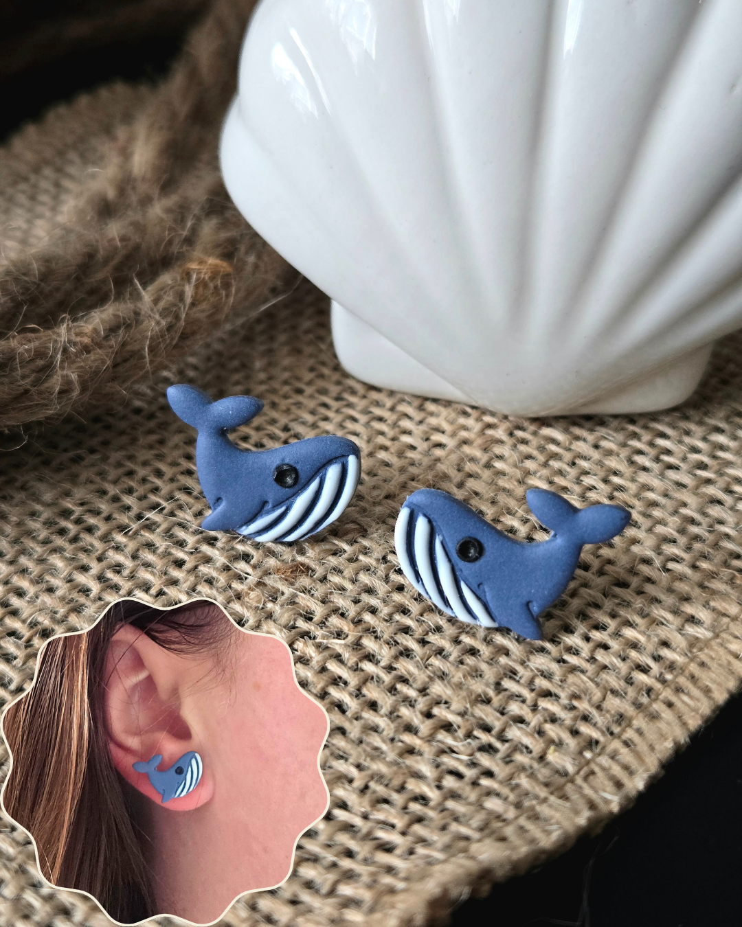 Blue Whale Studs | Polymer Clay Earrings