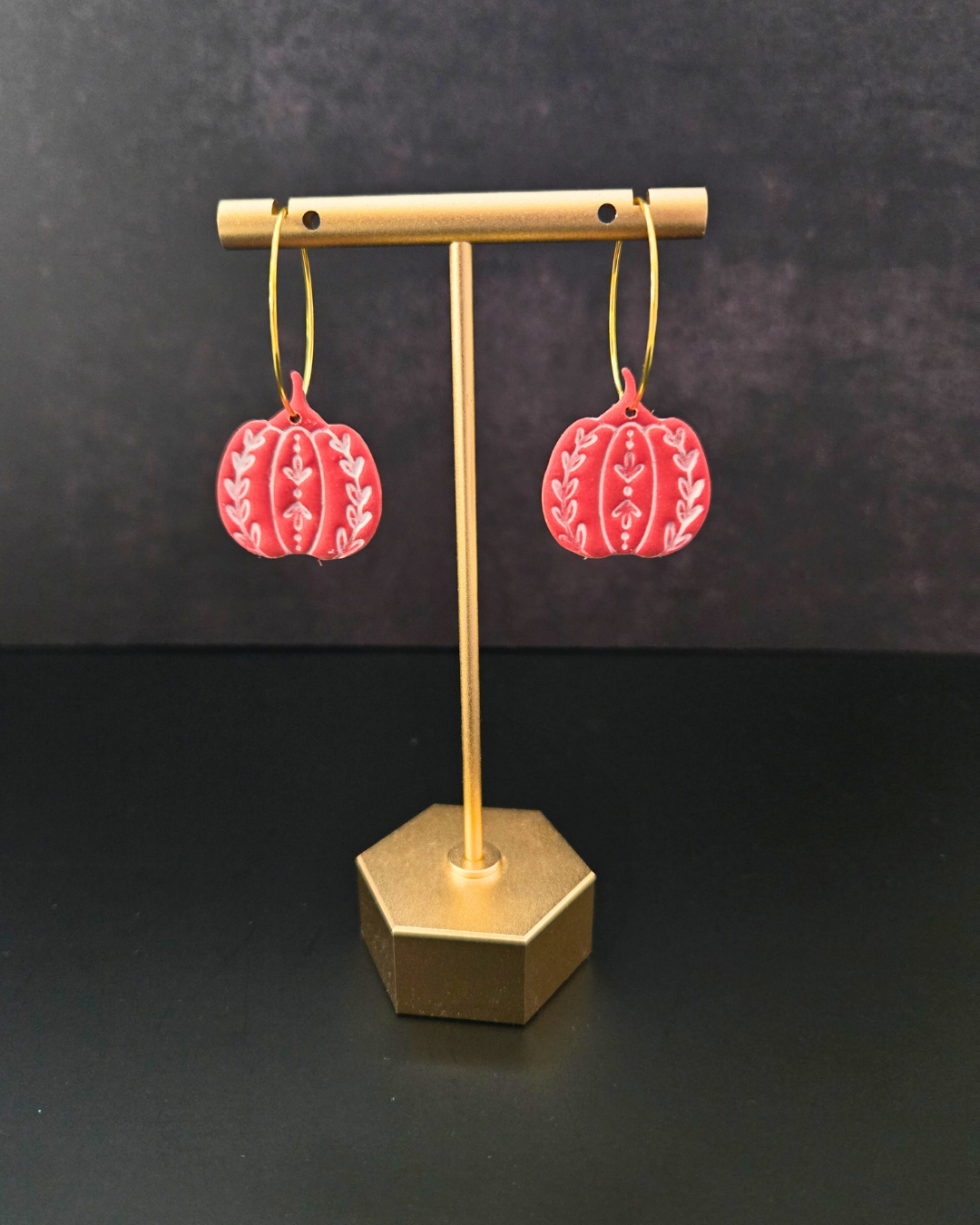 Decorative Pumpkin Hoops | Polymer Clay Earrings