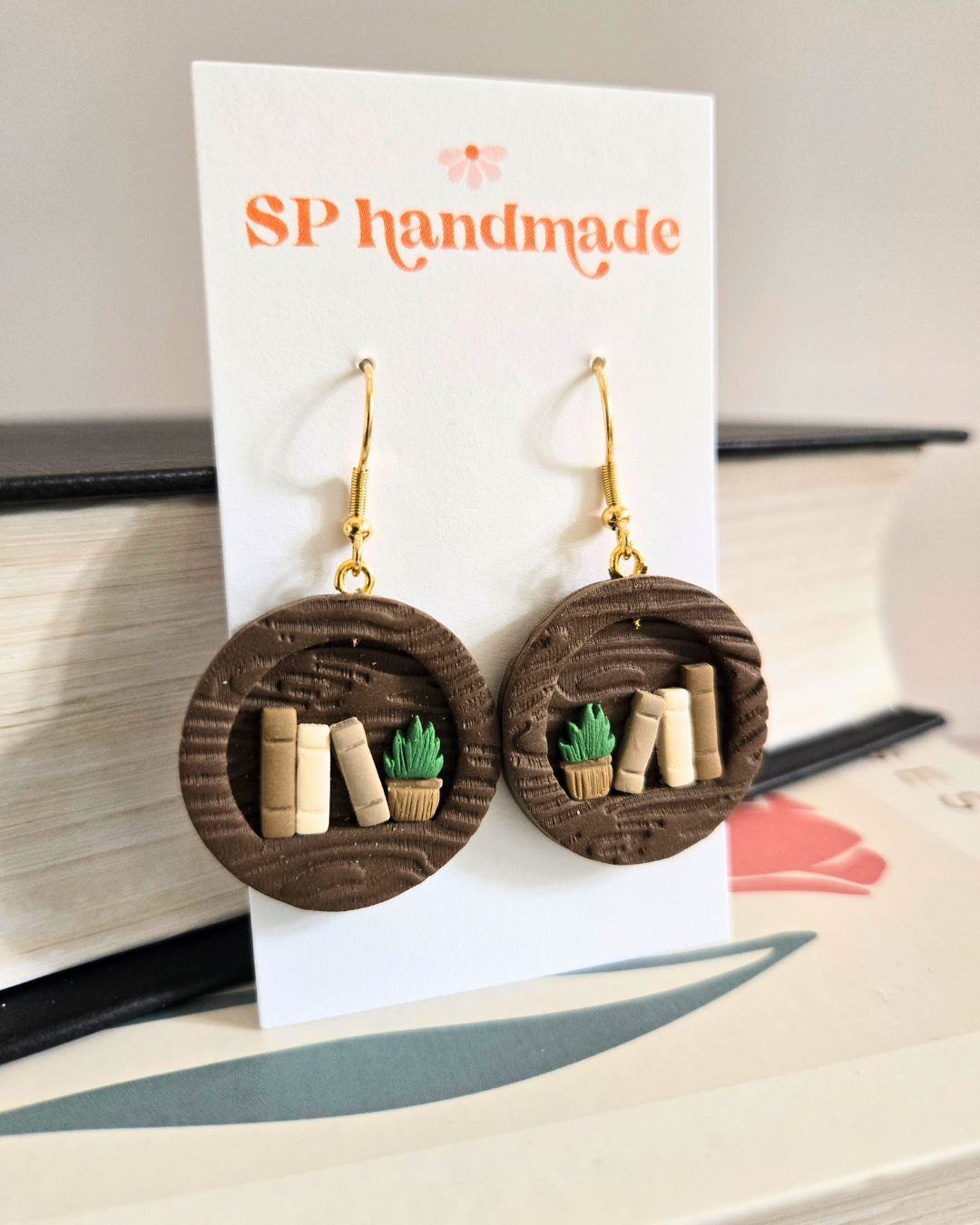 Brown Bookshelf Earrings | Polymer Clay Earrings