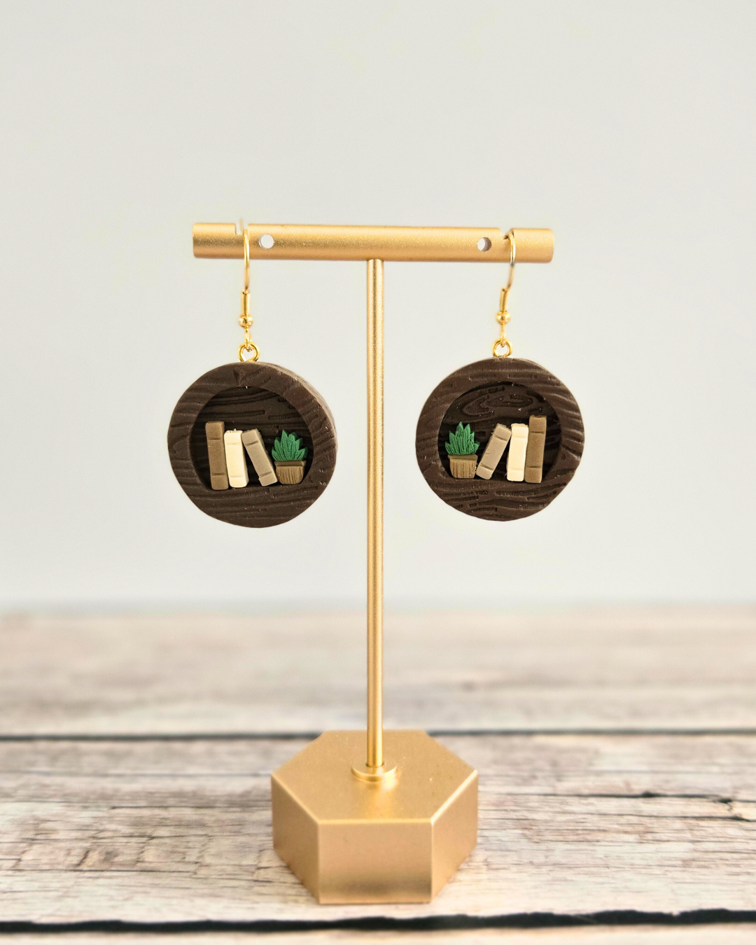 Brown Bookshelf Earrings | Polymer Clay Earrings