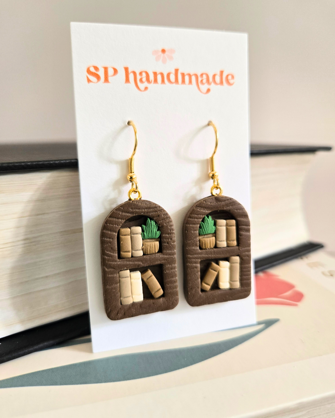 Brown Bookshelf Earrings | Polymer Clay Earrings