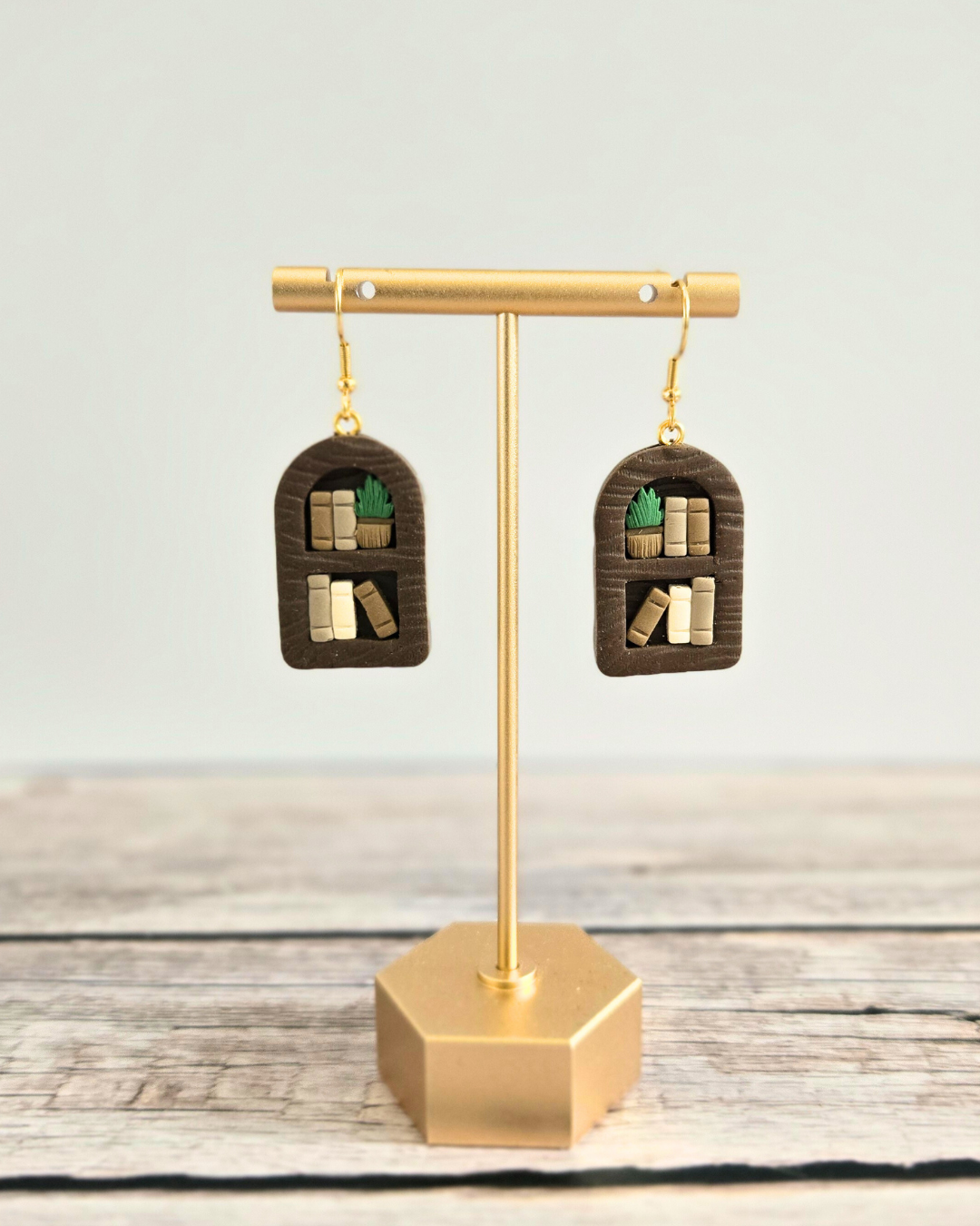 Brown Bookshelf Earrings | Polymer Clay Earrings