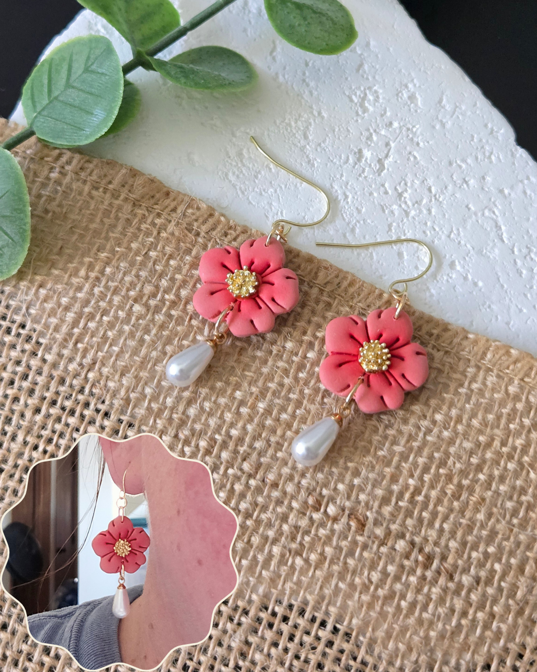Floral Pearl Drop | Polymer Clay Earrings