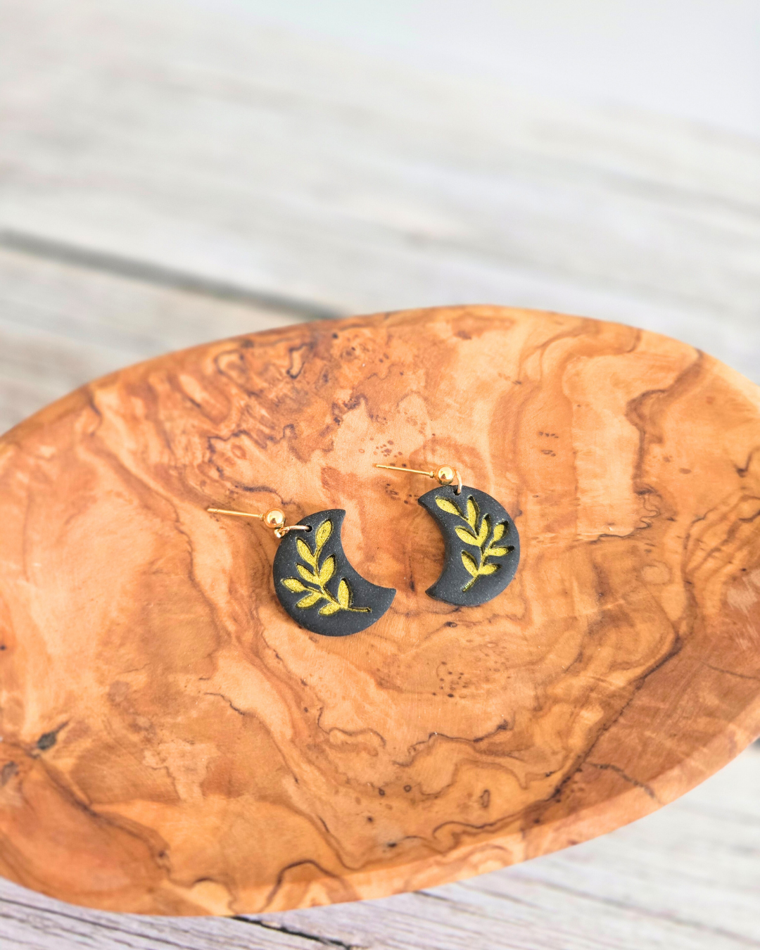 Shimmer Gold Moons | Polymer Clay Earrings