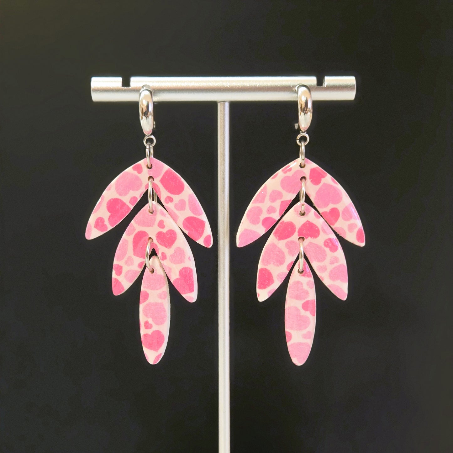 Heart Pattern 3-Tier Dangles | Polymer Clay Earrings