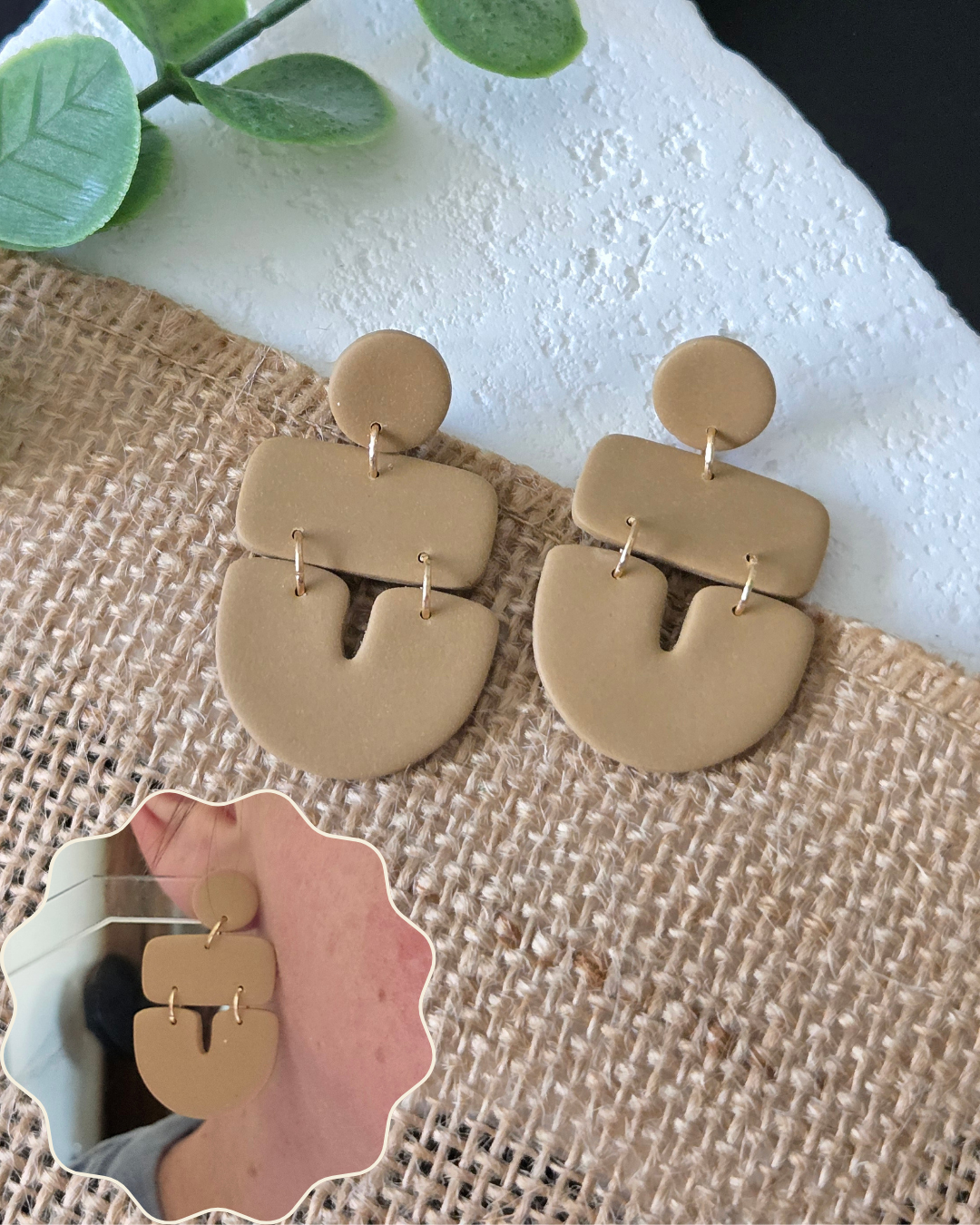 Neutral Geometric Dangles | Polymer Clay Earrings