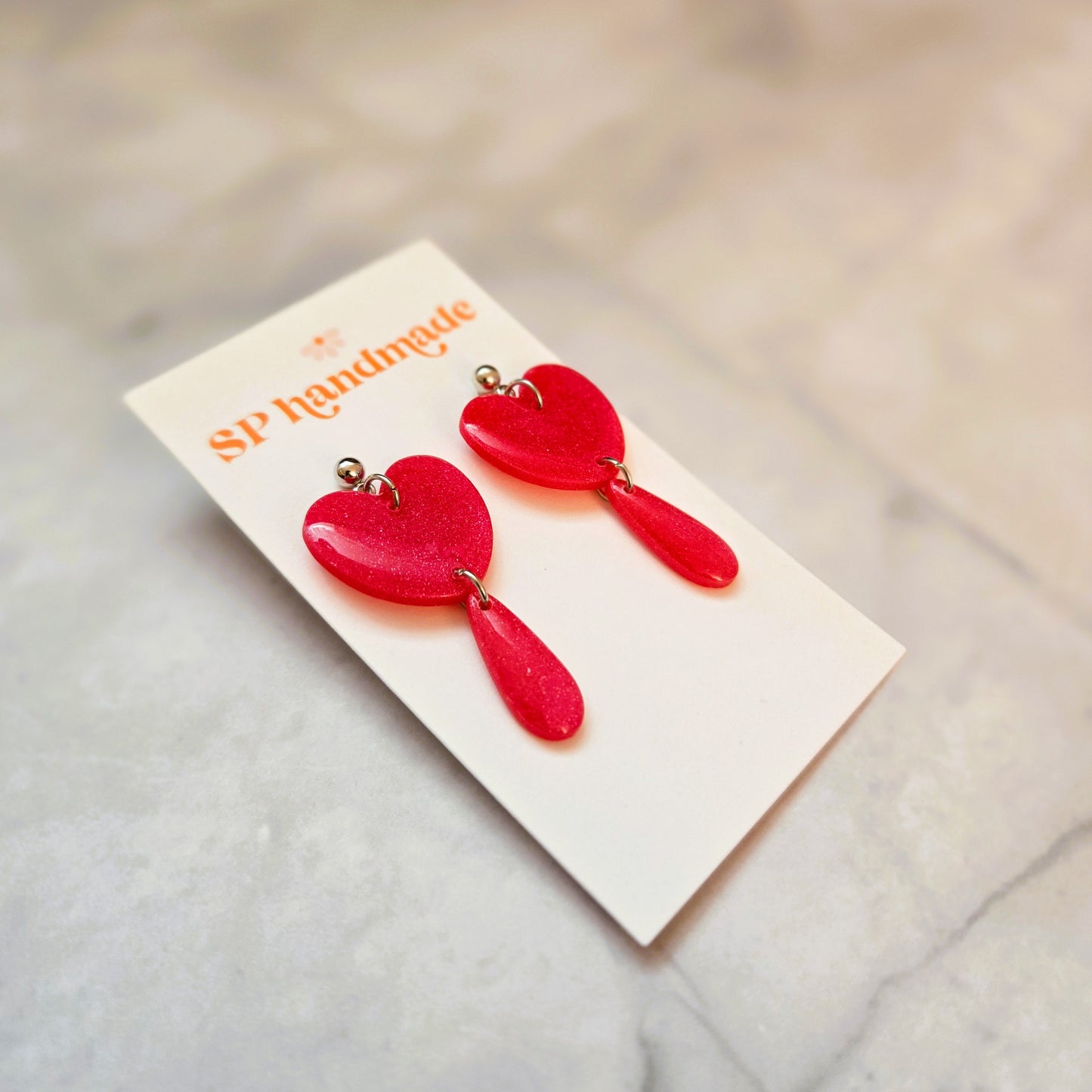 Pink Glitter Hearts | Polymer Clay Earrings