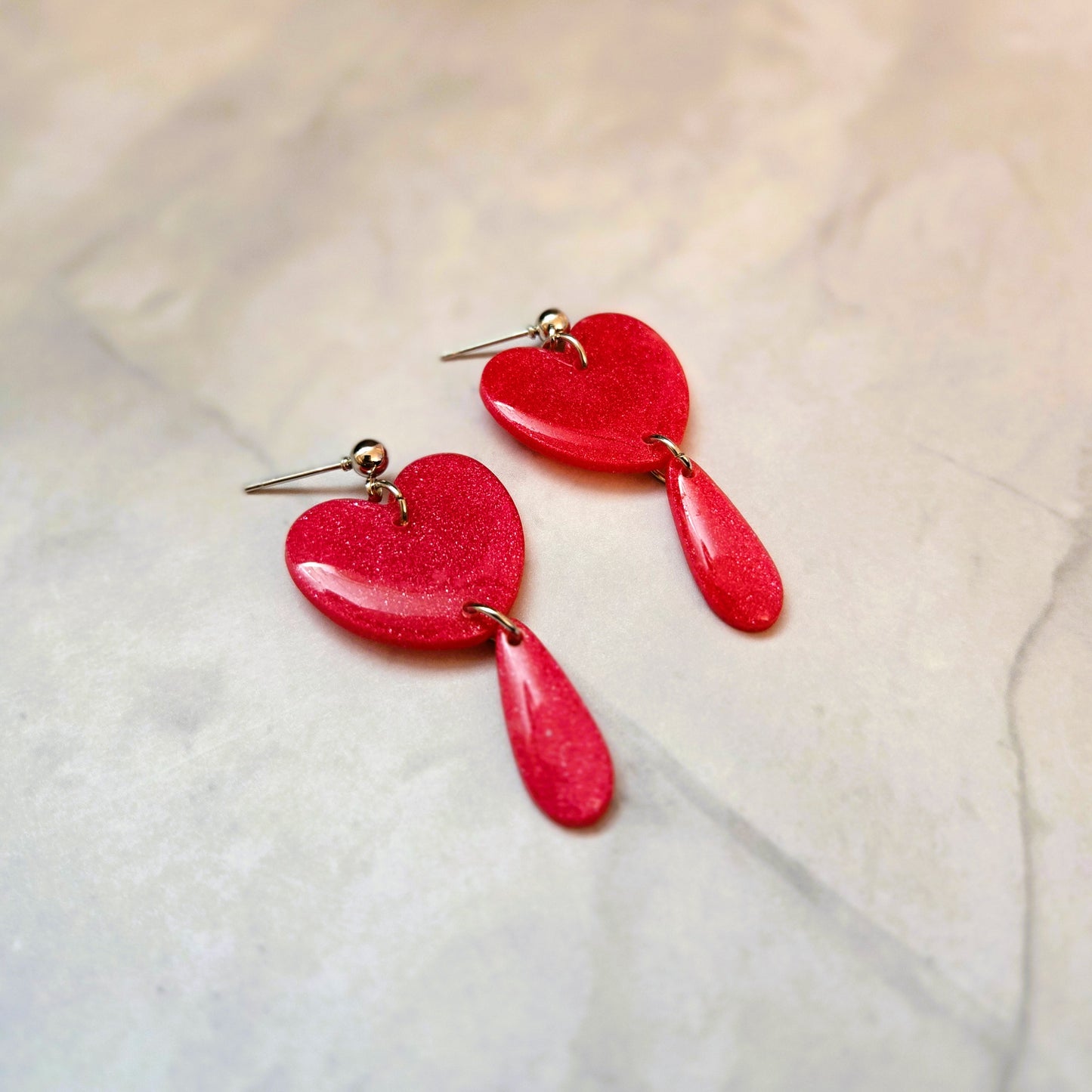 Pink Glitter Hearts | Polymer Clay Earrings