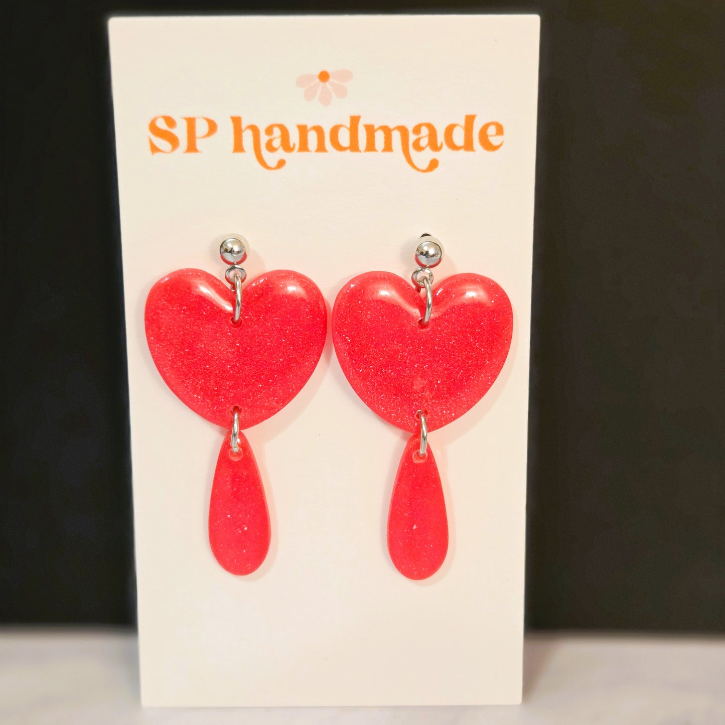 Pink Glitter Hearts | Polymer Clay Earrings