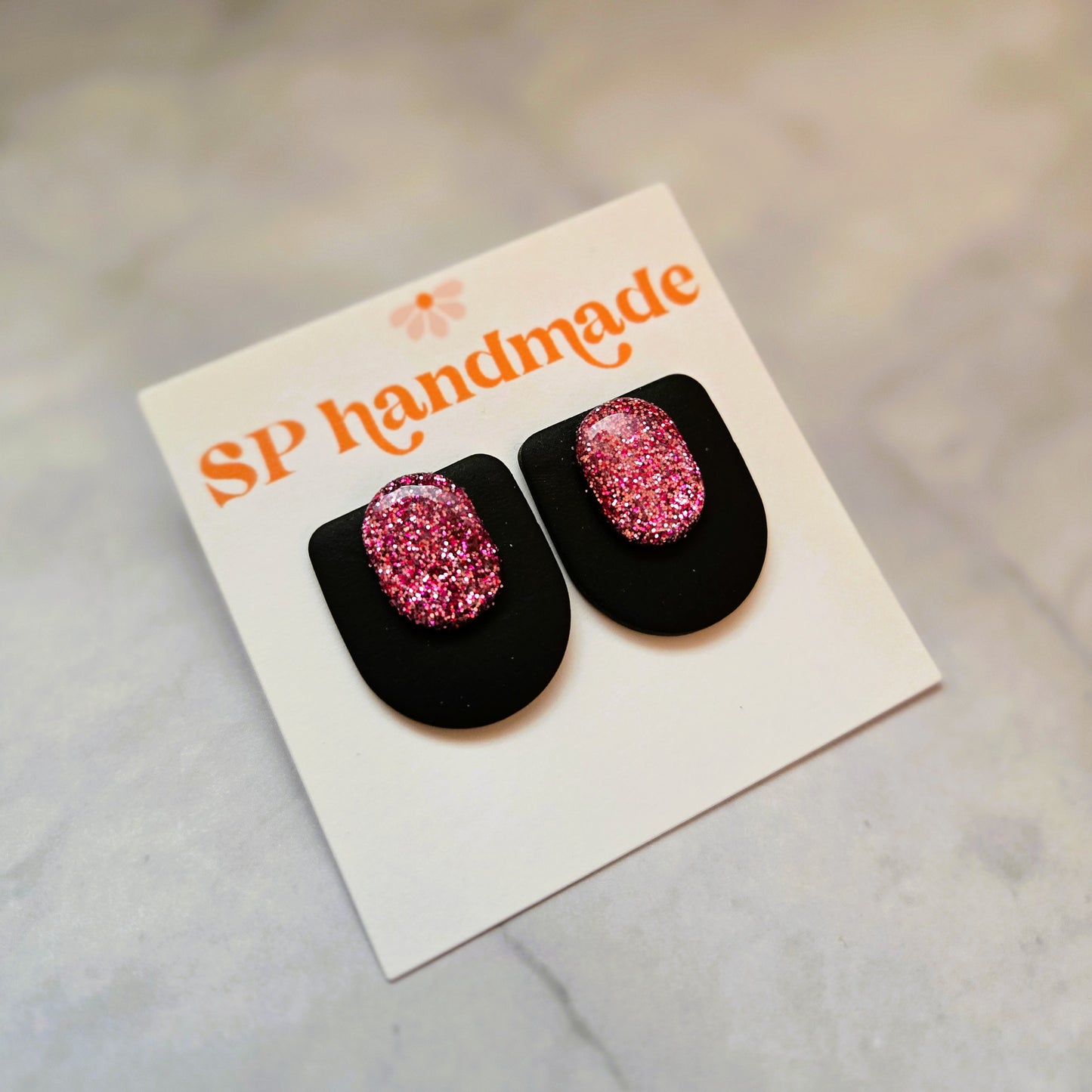 Pink Glitter Pendants | Polymer Clay Earrings