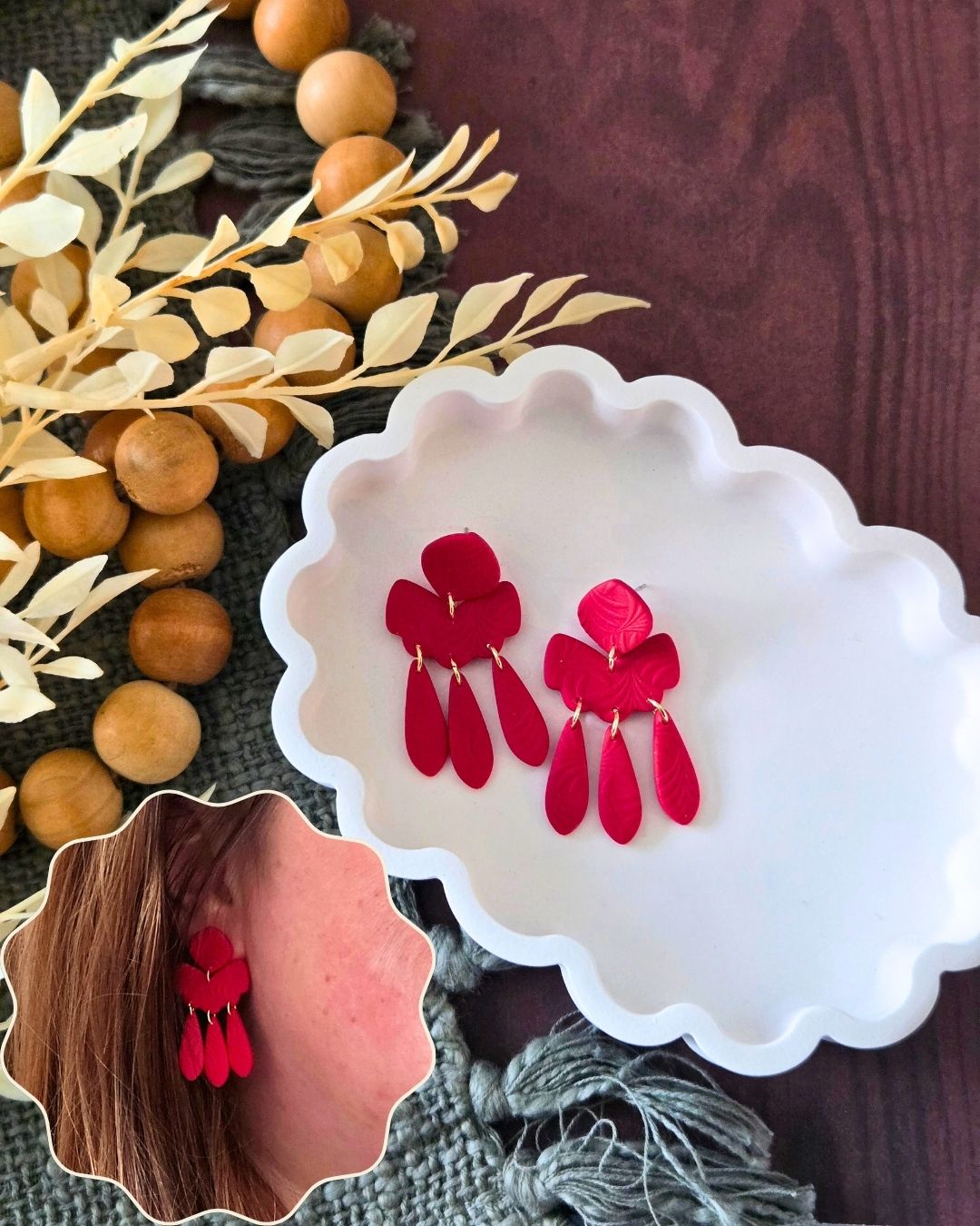 Raspberry Bloom Dangles | Polymer Clay Earrings