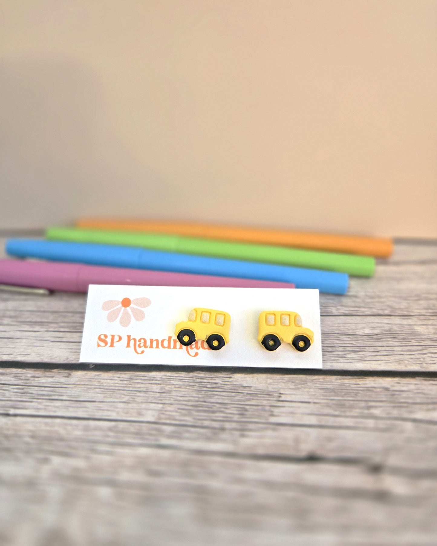 School Bus Studs | Polymer Clay Earrings