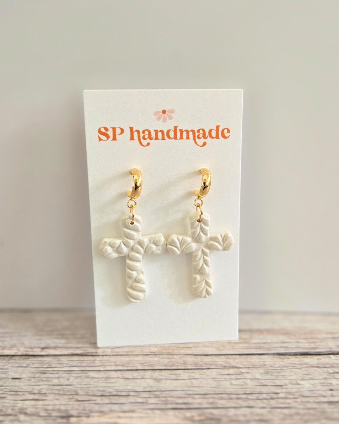 Shimmer Cross Dangles | Polymer Clay Earrings