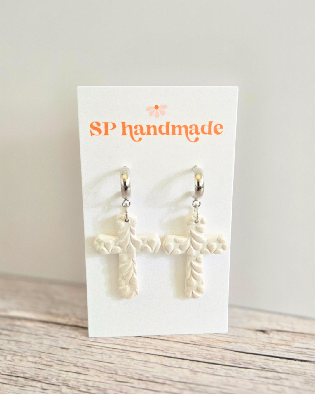 Shimmer Cross Dangles | Polymer Clay Earrings