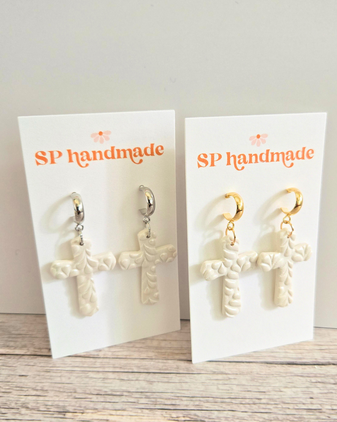 Shimmer Cross Dangles | Polymer Clay Earrings