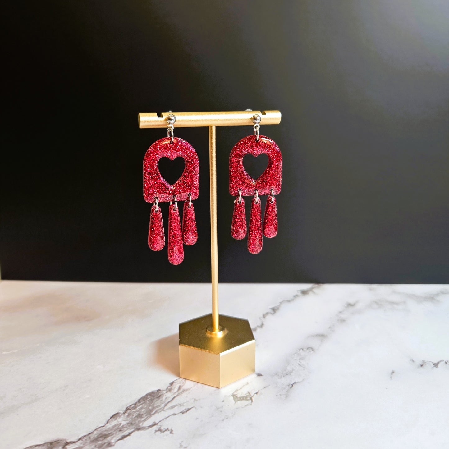 Sparkle Red Dangles | Polymer Clay Earrings