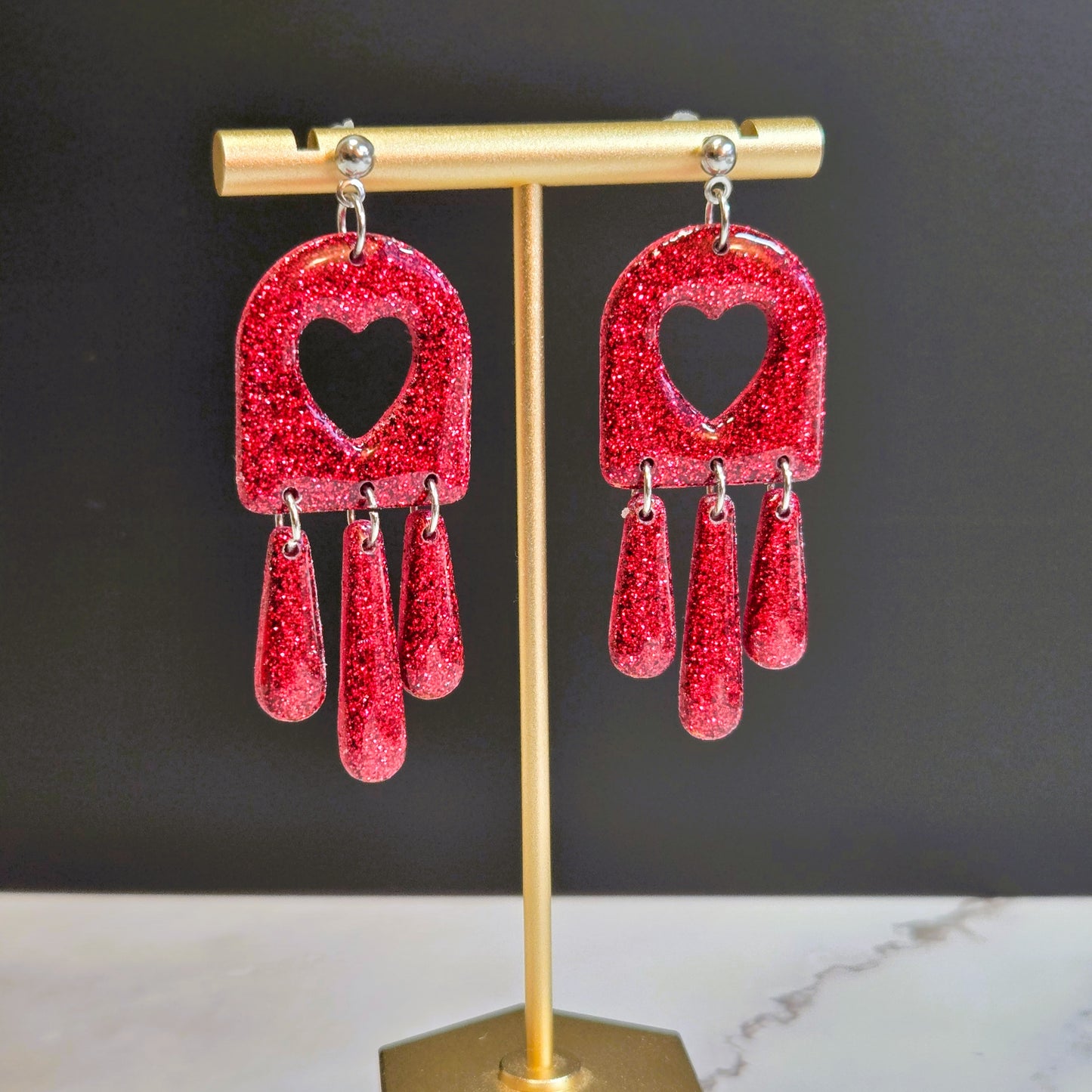 Sparkle Red Dangles | Polymer Clay Earrings