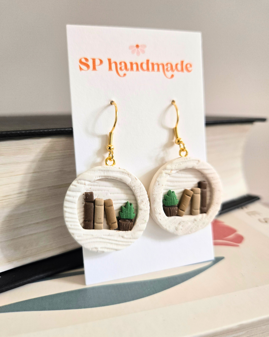 White Bookshelf Earrings | Polymer Clay Earrings