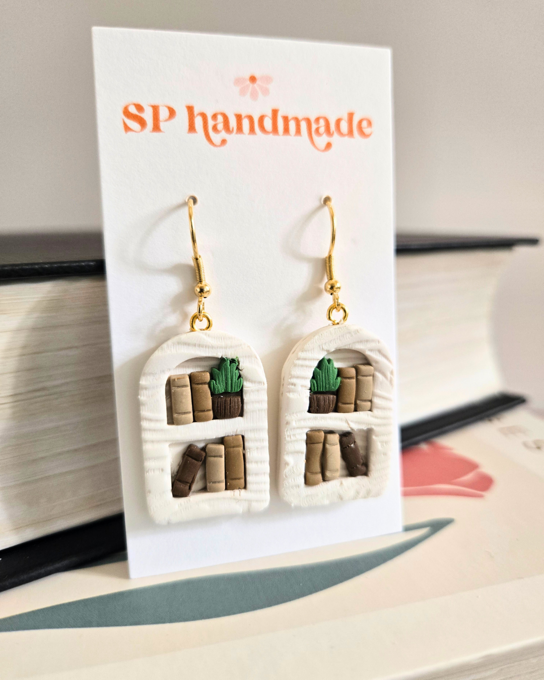 White Bookshelf Earrings | Polymer Clay Earrings