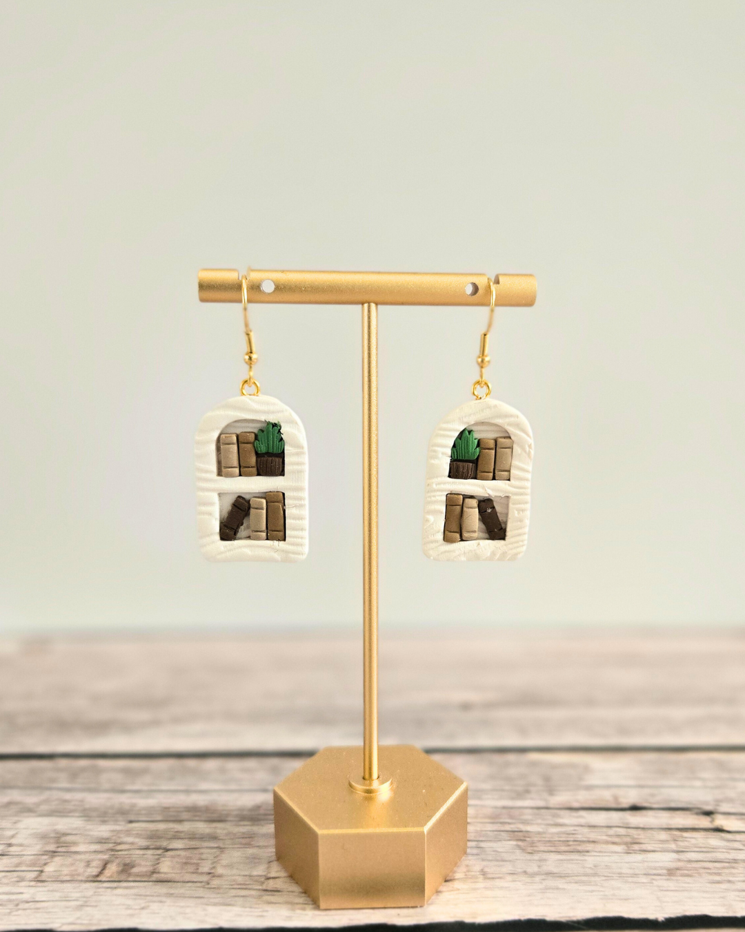 White Bookshelf Earrings | Polymer Clay Earrings