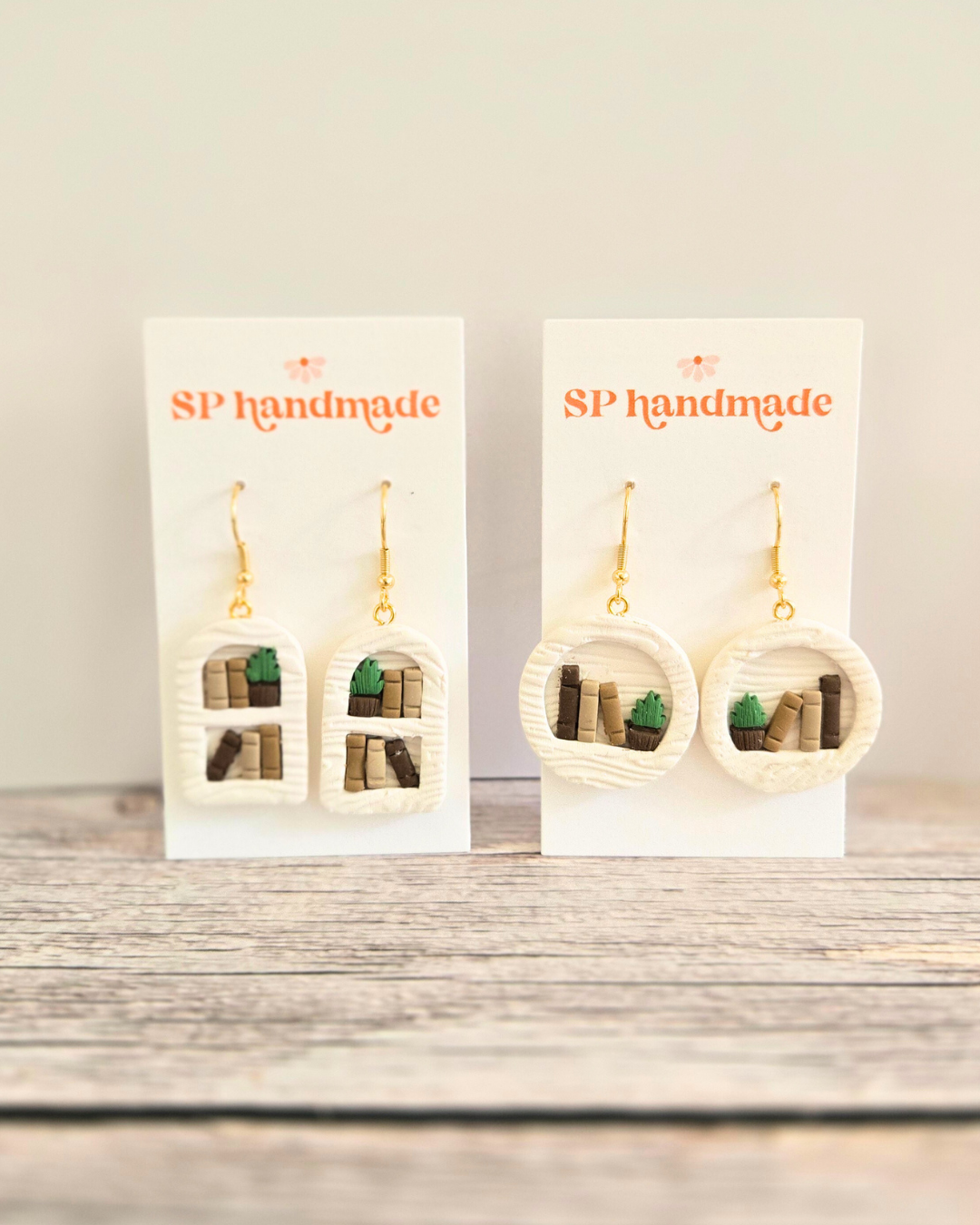 White Bookshelf Earrings | Polymer Clay Earrings
