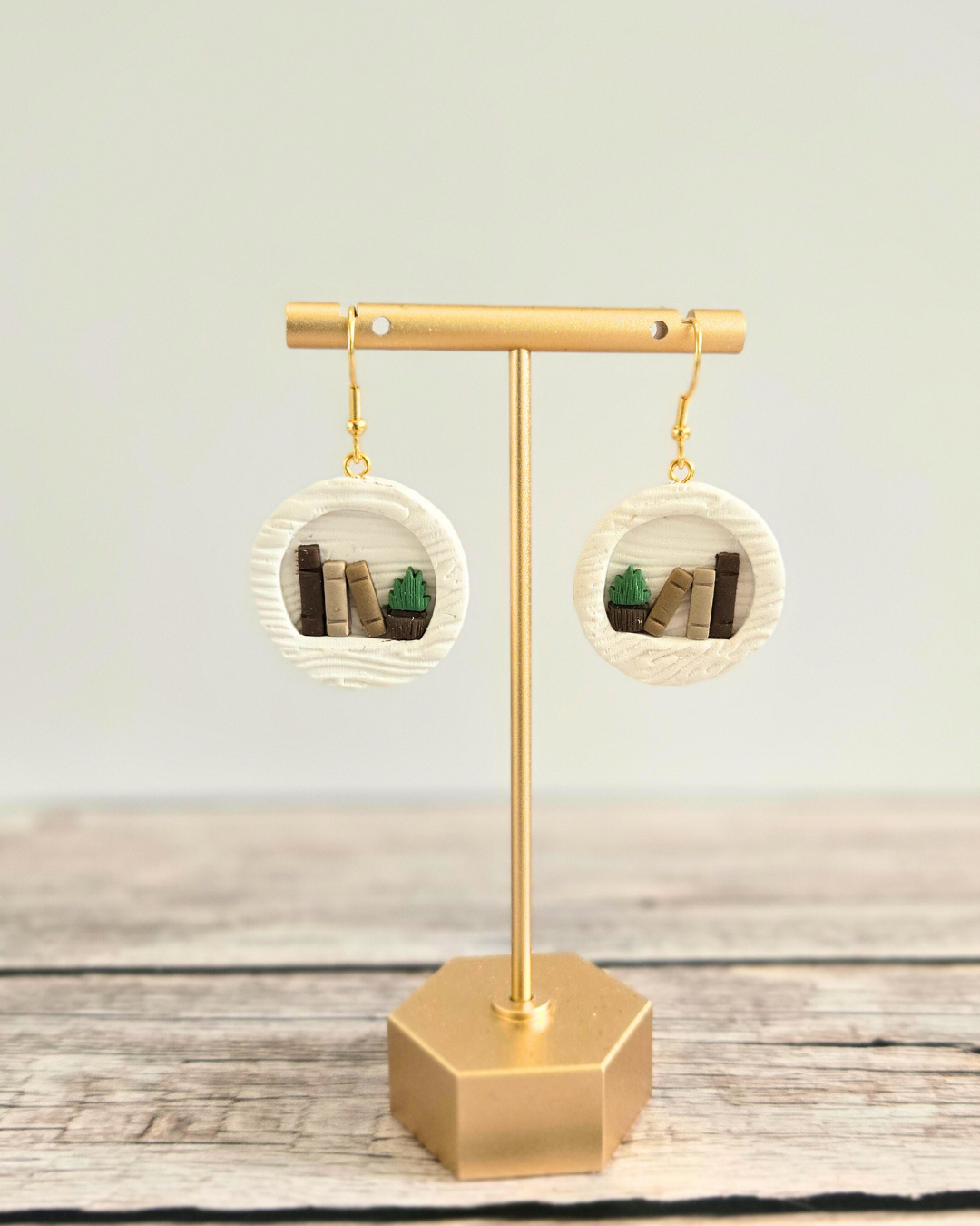 White Bookshelf Earrings | Polymer Clay Earrings