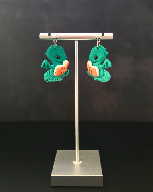 Reading Dragon Dangles | Polymer Clay Earrings