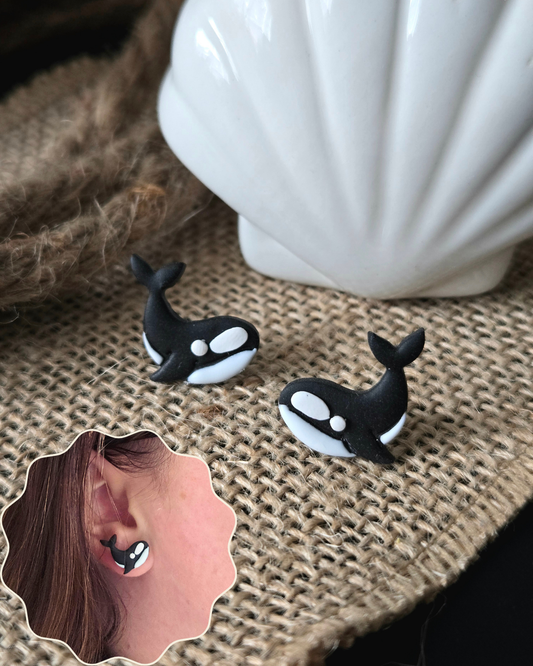 Orca Whale Studs | Polymer Clay Earrings