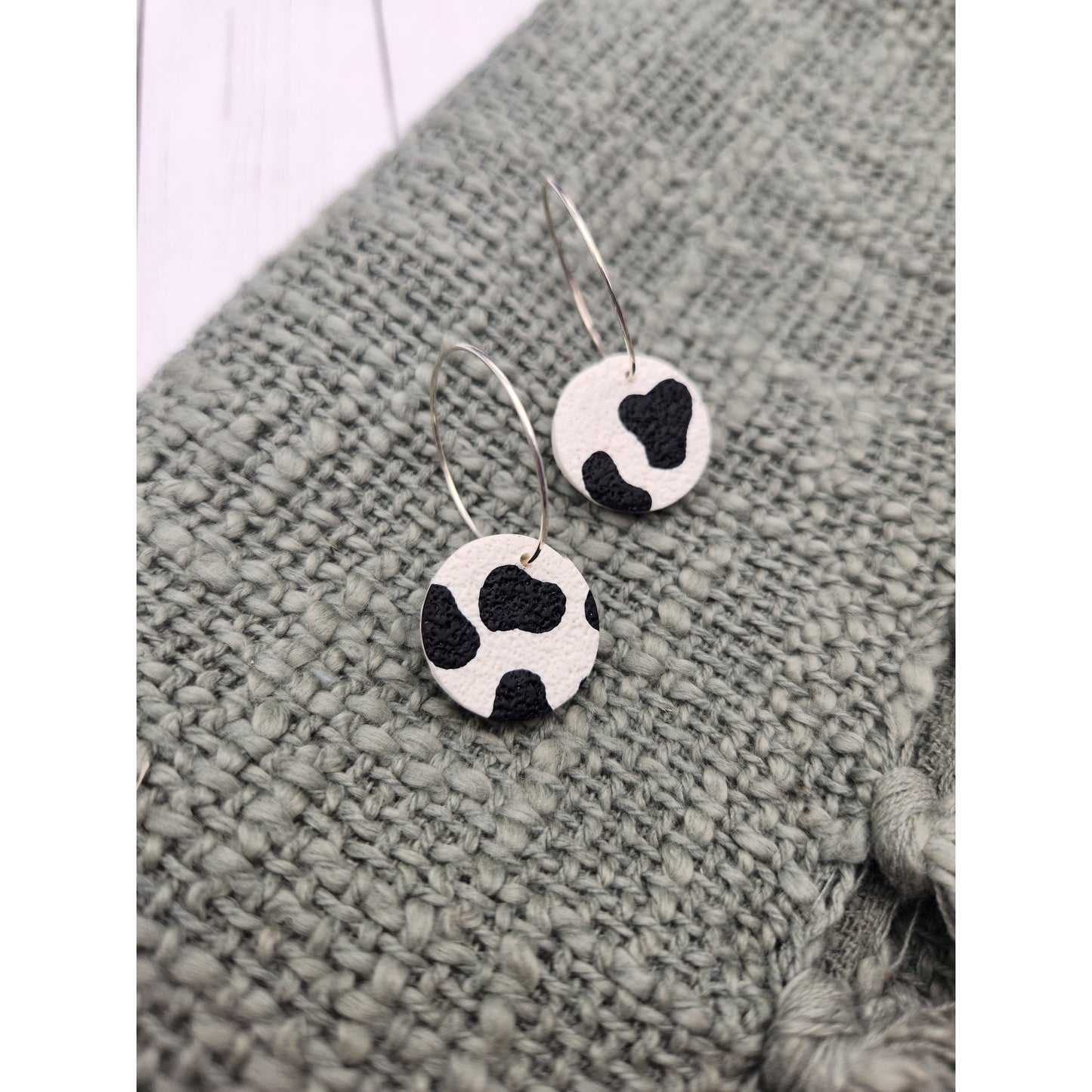 Cow Print Round Hoops | Polymer Clay Earrings