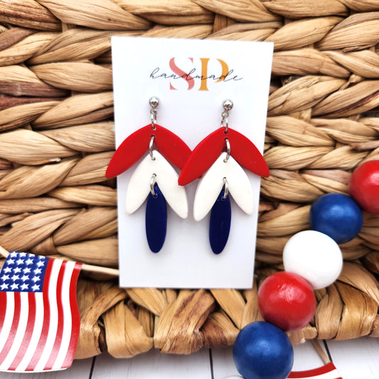 Patriotic 3-Tier Leaf | Polymer Clay Earrings