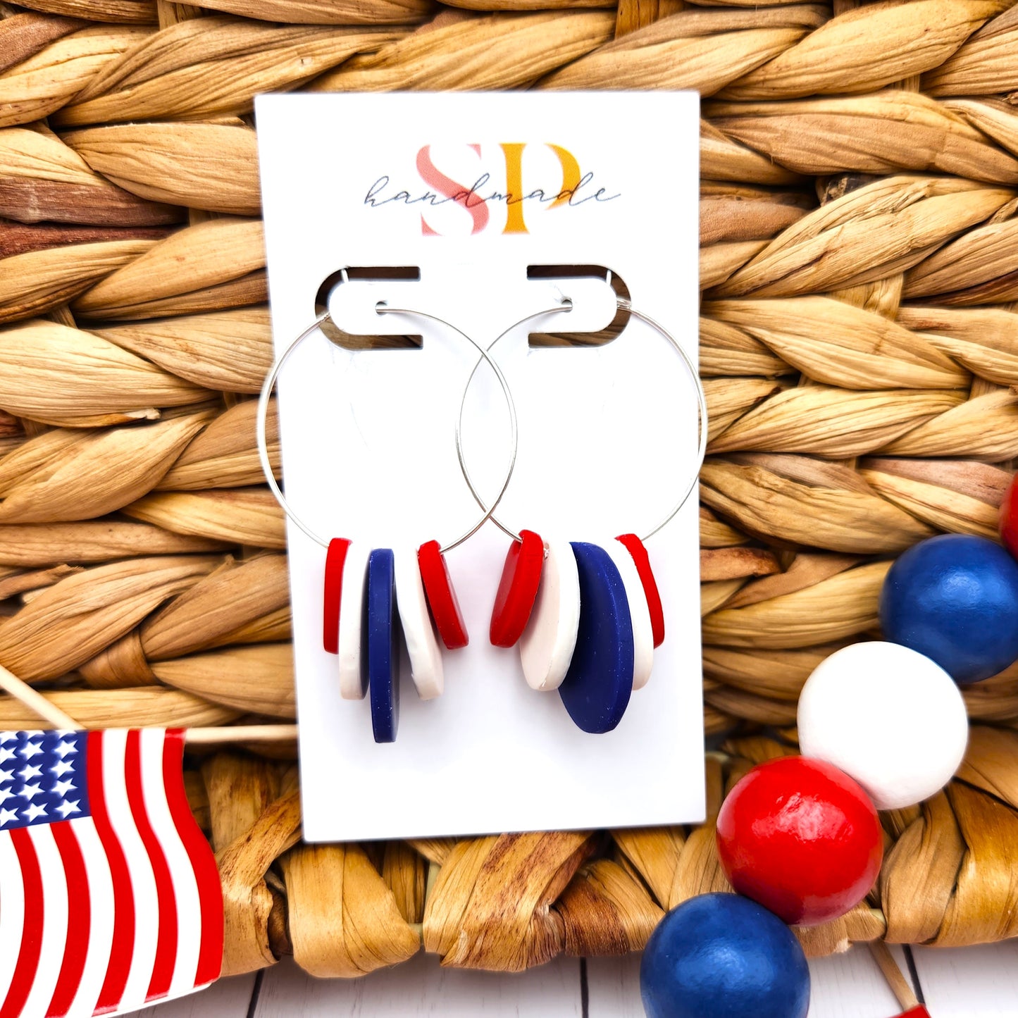 Patriotic Beaded Hoops | Polymer Clay Earrings