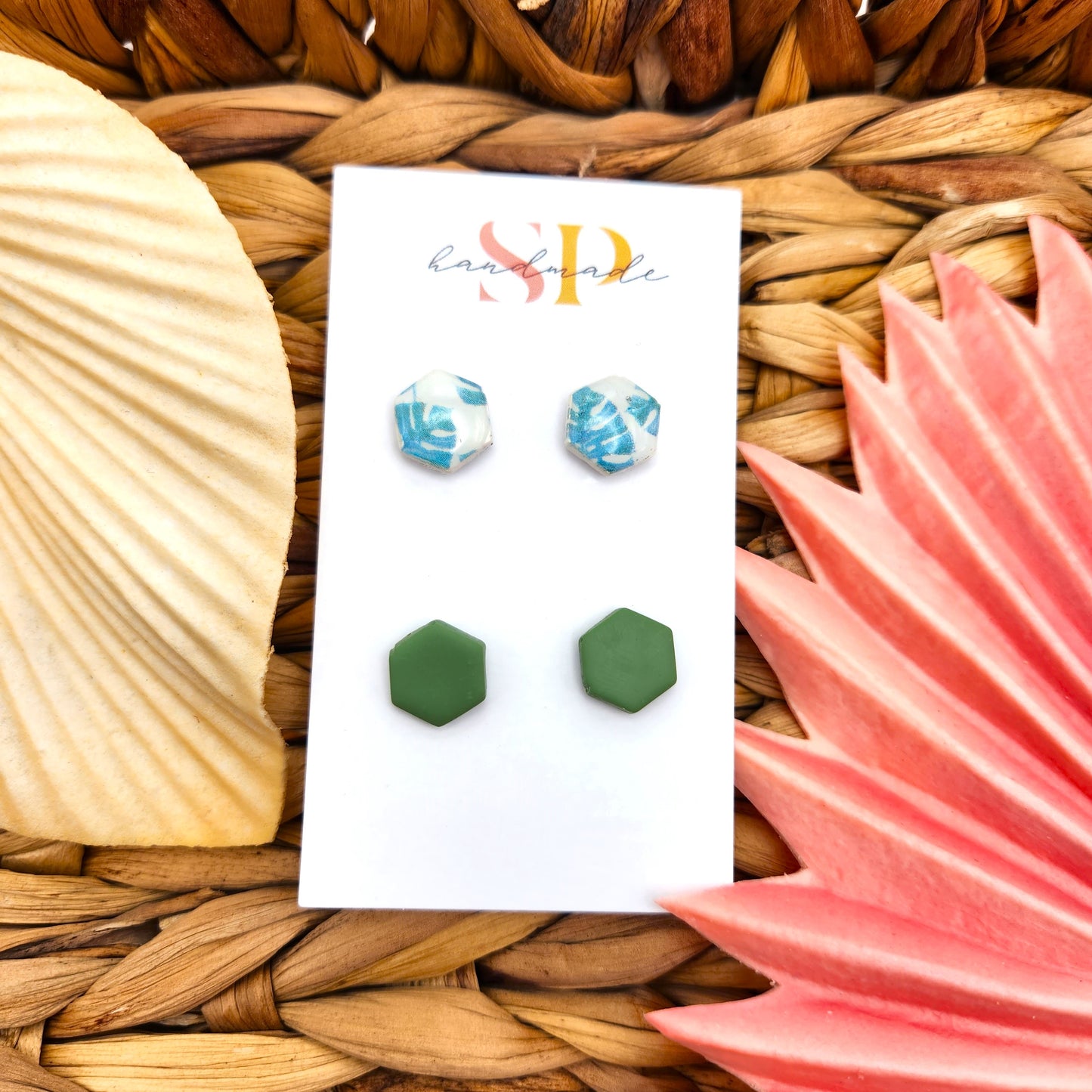 Painted Monstera Stud Pack | Polymer Clay Earrings