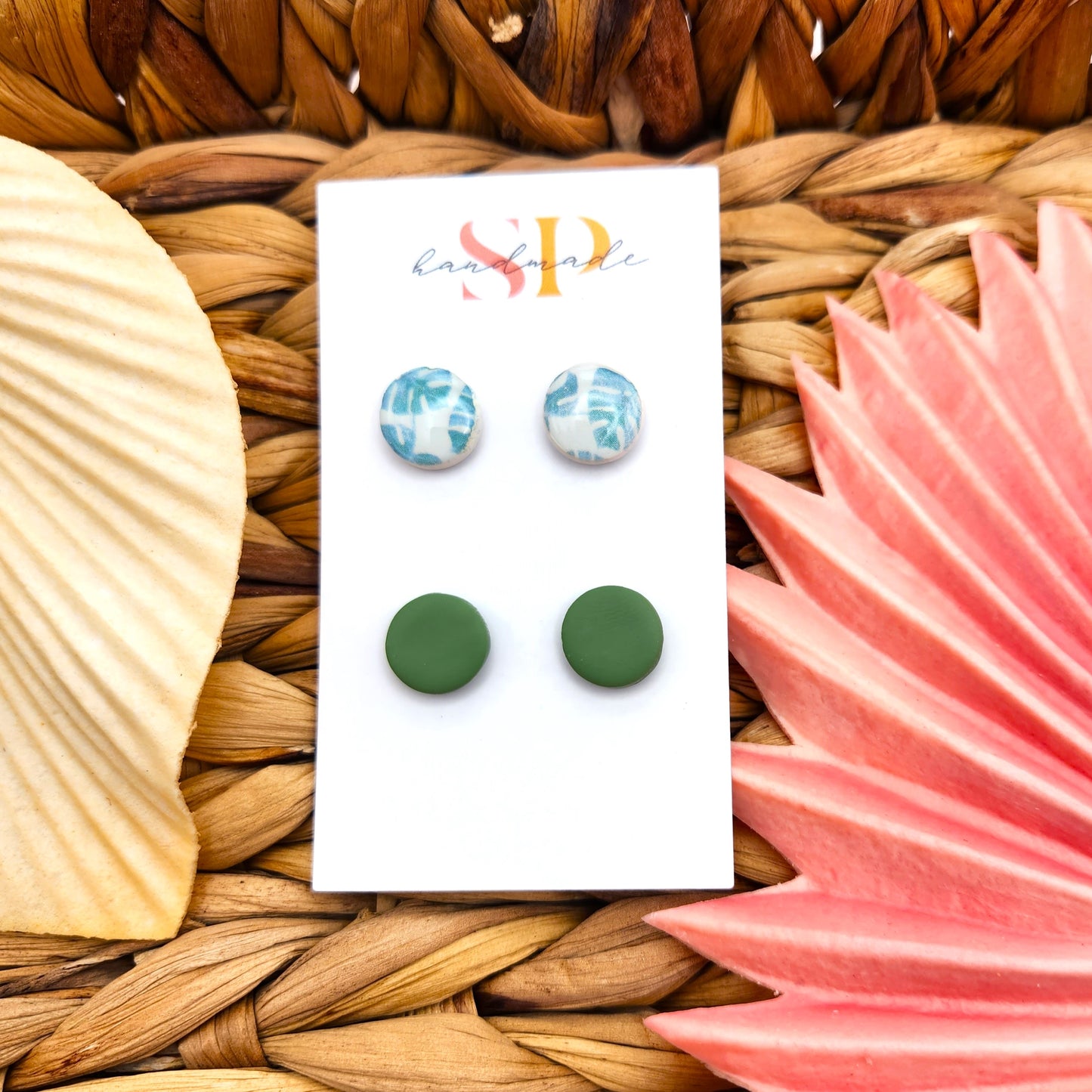 Painted Monstera Stud Pack | Polymer Clay Earrings