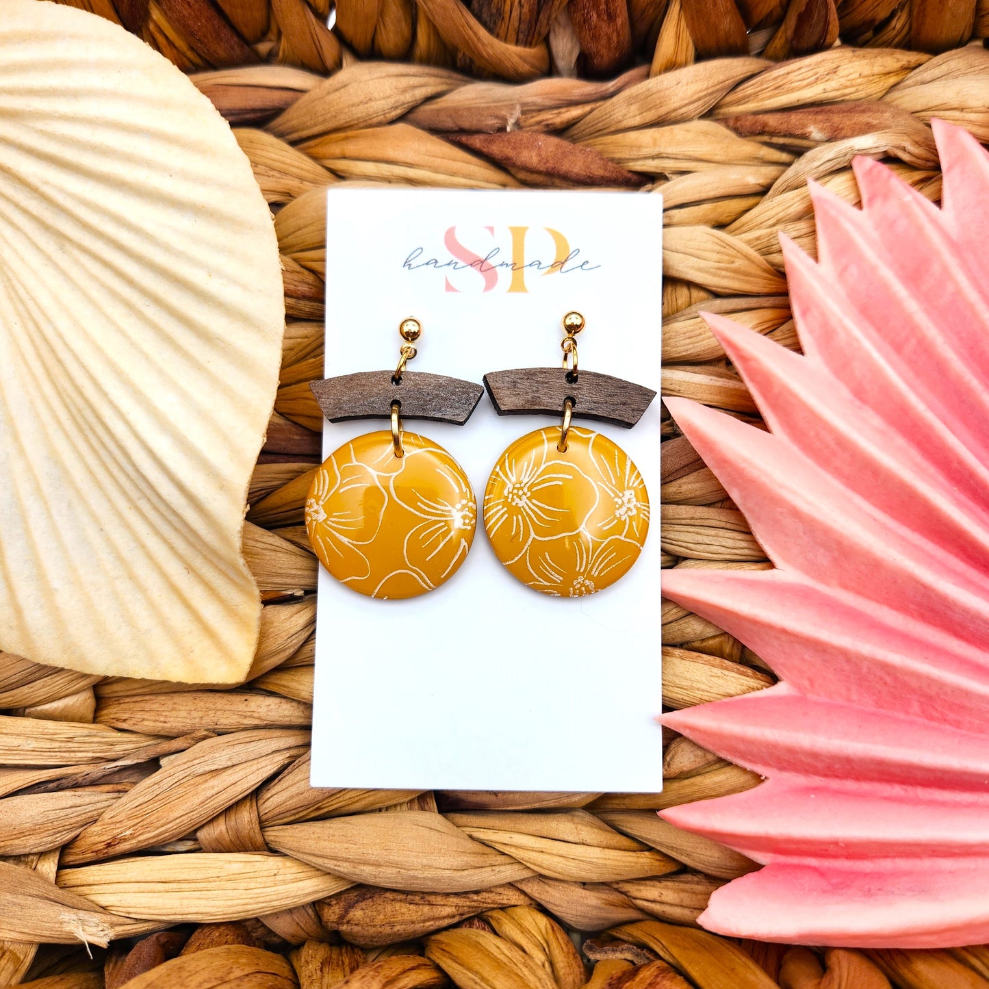 Painted Mustard Yellow Dangles | Polymer Clay Earrings