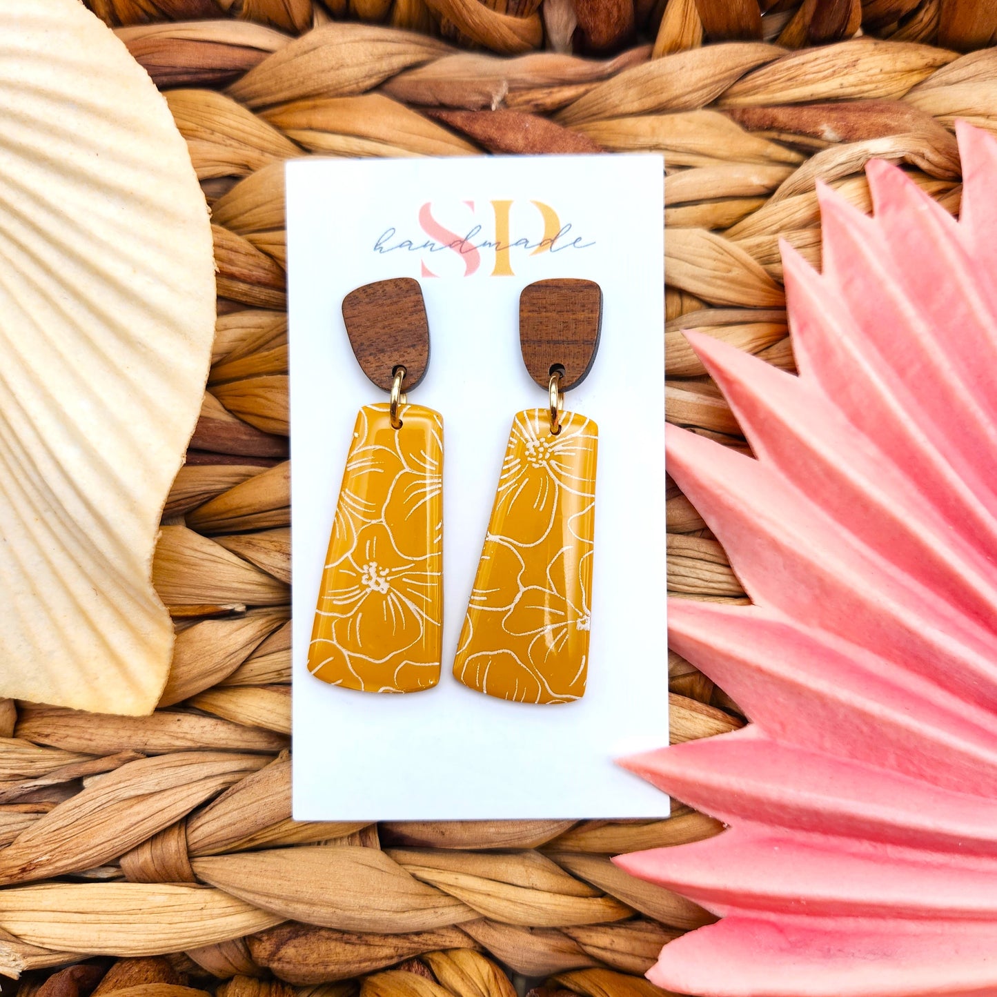 Painted Mustard Yellow Dangles | Polymer Clay Earrings